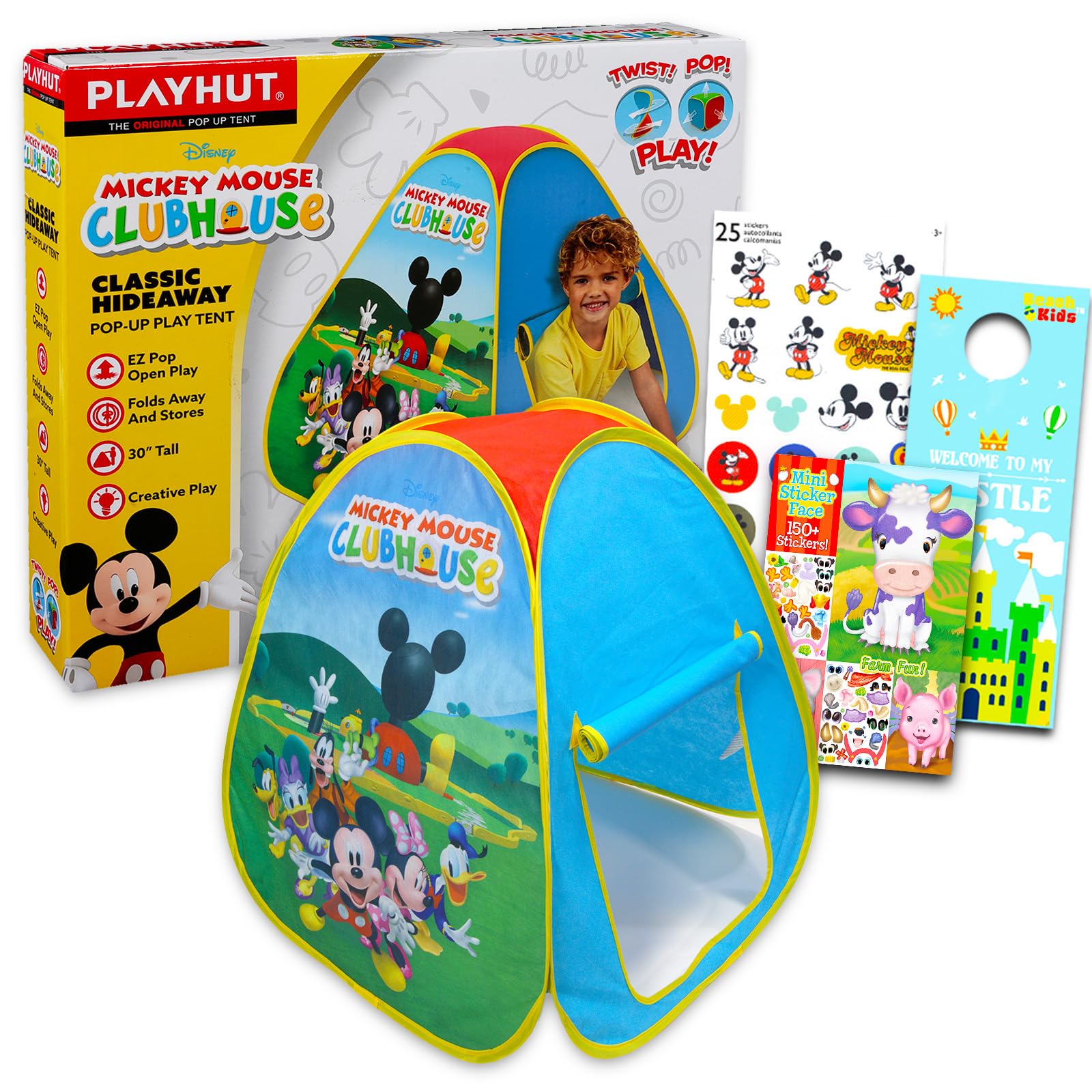 Pop Up Tent for Kids - Bundle with Mickey Play Tent for Boys and Girls Plus Stickers, More | Mickey Tent for Kids, Toddlers