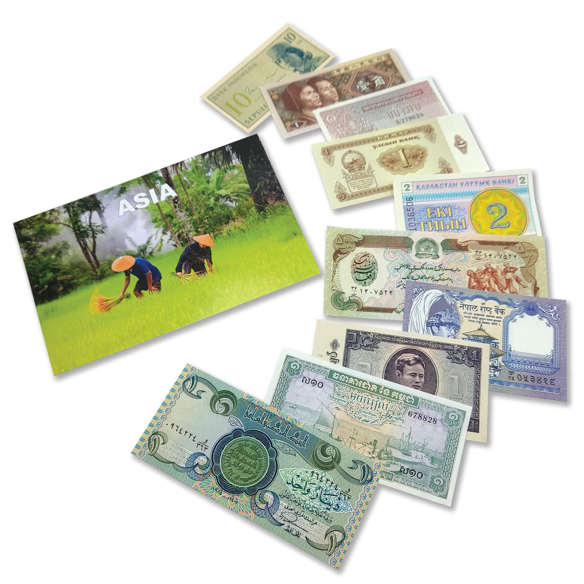 World Paper Money: 14 banknotów z Azji – podnieś swoją kolekcję walut obcych za pomocą starych banknotów i uzupełnij swój album przedmiotów kolekcjonerskich. Certyfikat autentyczności w zestawie.