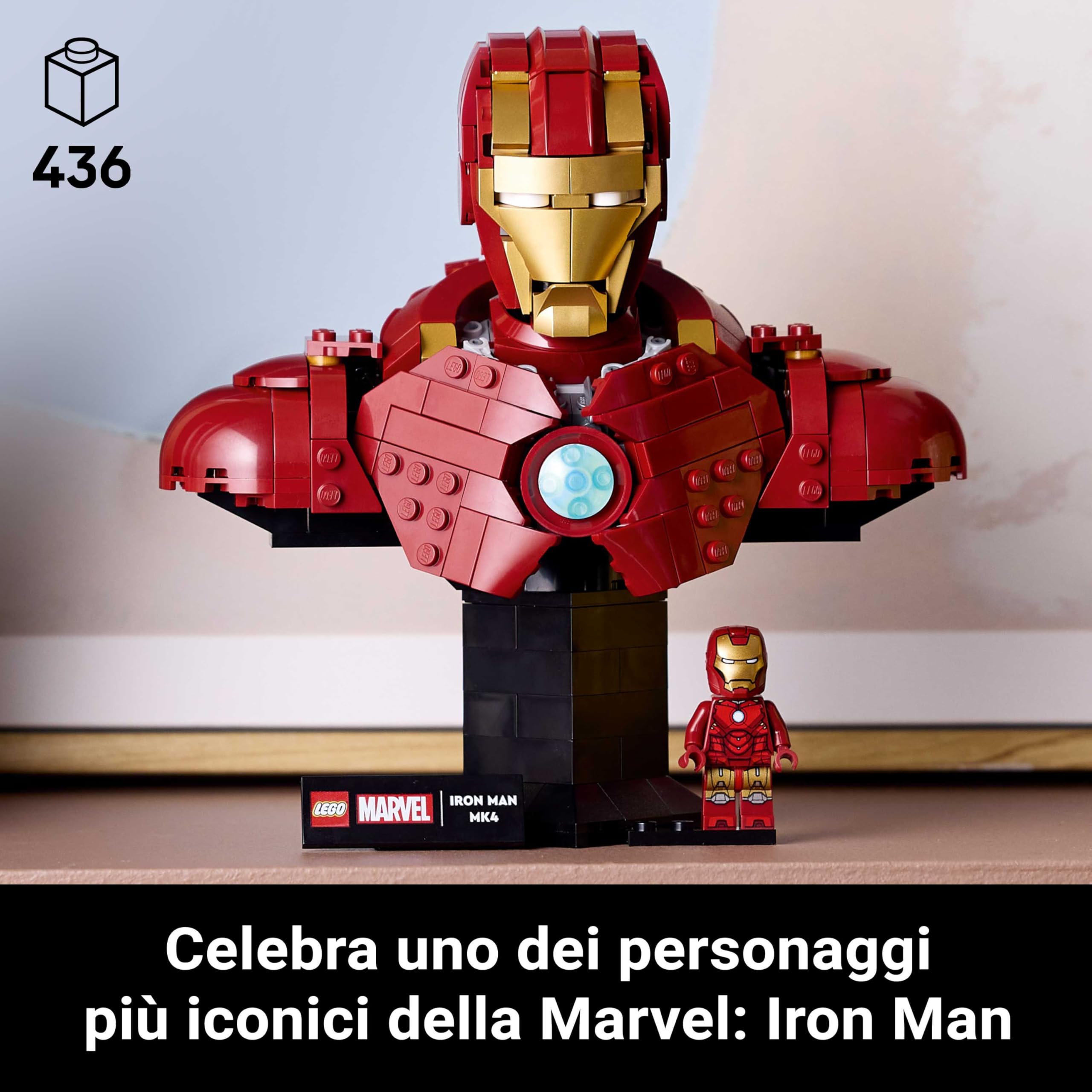 LEGO | Marvel Busto di Iron Man MK4 - Set di Costruzioni per Adulti Fai da Te con Minifigure di Tony Stark, Cannoni a Spalla e Testa Rotante - Regalo da Collezione per i Fan degli Avengers - 76327 | Set di modellini da esposizione per adulti, minifigure T