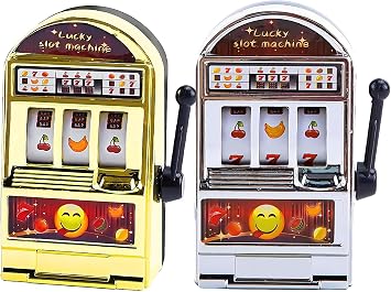 2-Pack Novelty Slot Machine Party Decor - Mini Toy for Cake Decor & Gifts, No Batteries Needed , Golden and Silver