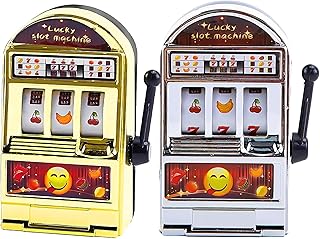 2-Pack Novelty Slot Machine Party Decor - Mini Toy for Cake Decor & Gifts, No Batteries Needed , Golden and Silver