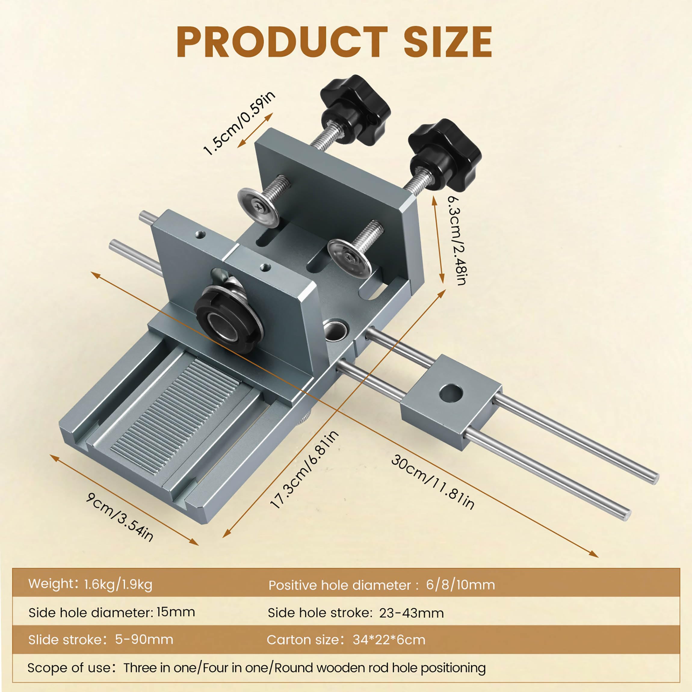 Zestaw szablonów pozycjonujących 6/8/10 mm 3-w-1, 3 otwory lokalizator narzędzi stolarskich 3 sposoby montażu za pomocą regulowanego dziurkacza prowadzącego wiertła