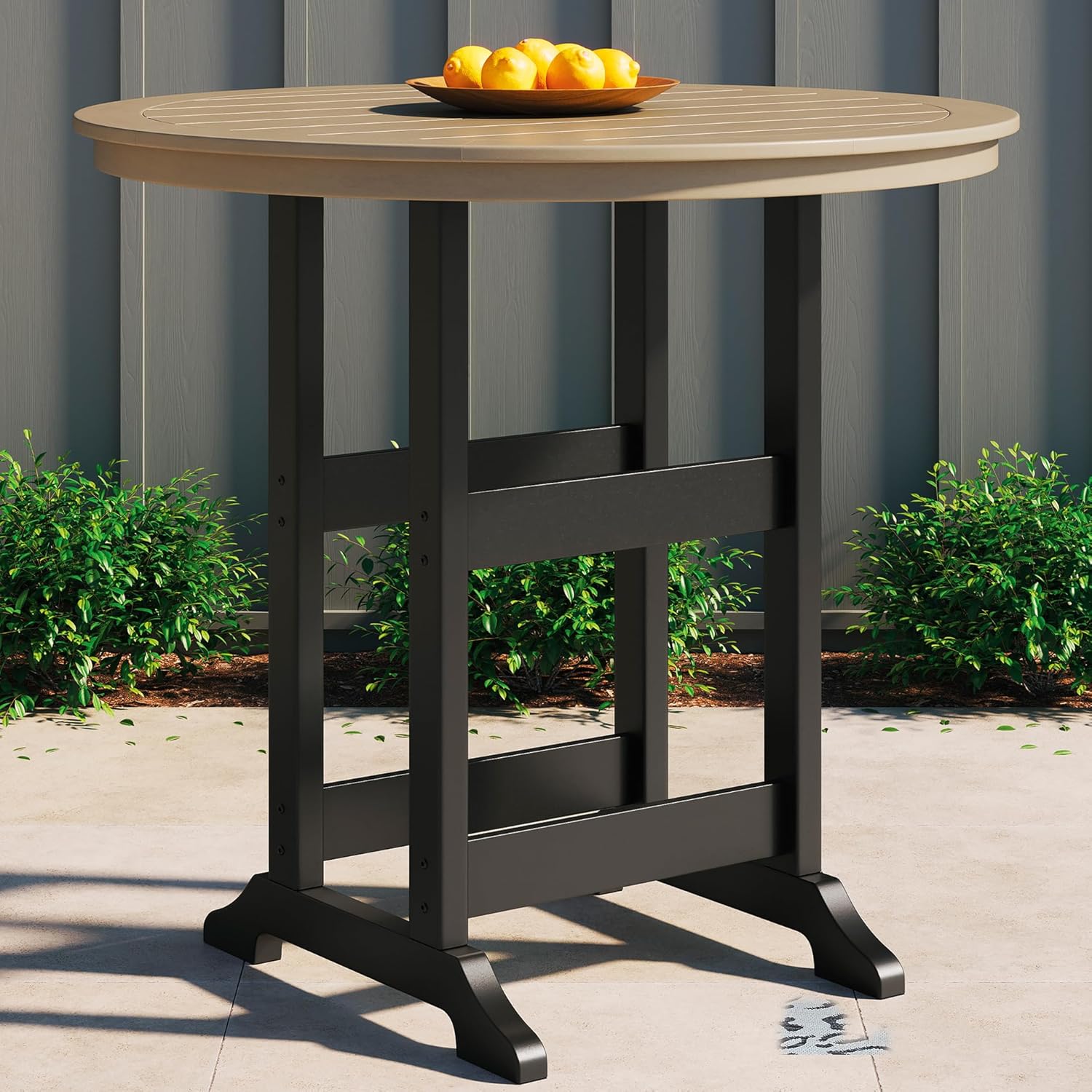 Signature Design by Ashley Fairen Trail Modern Round Bar Table with Umbrella Option , Black & Brown
