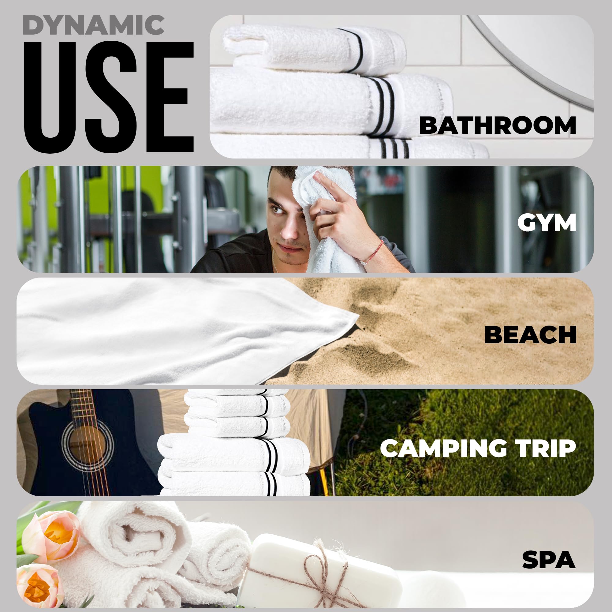 Simpli-Magic Set di asciugamani di alta qualità, 8 pezzi, 2 asciugamani da bagno, 2 asciugamani per le mani e 4 panni da bagno, 100% cotone filato ad anello, altamente assorbenti, per bagno, palestra,