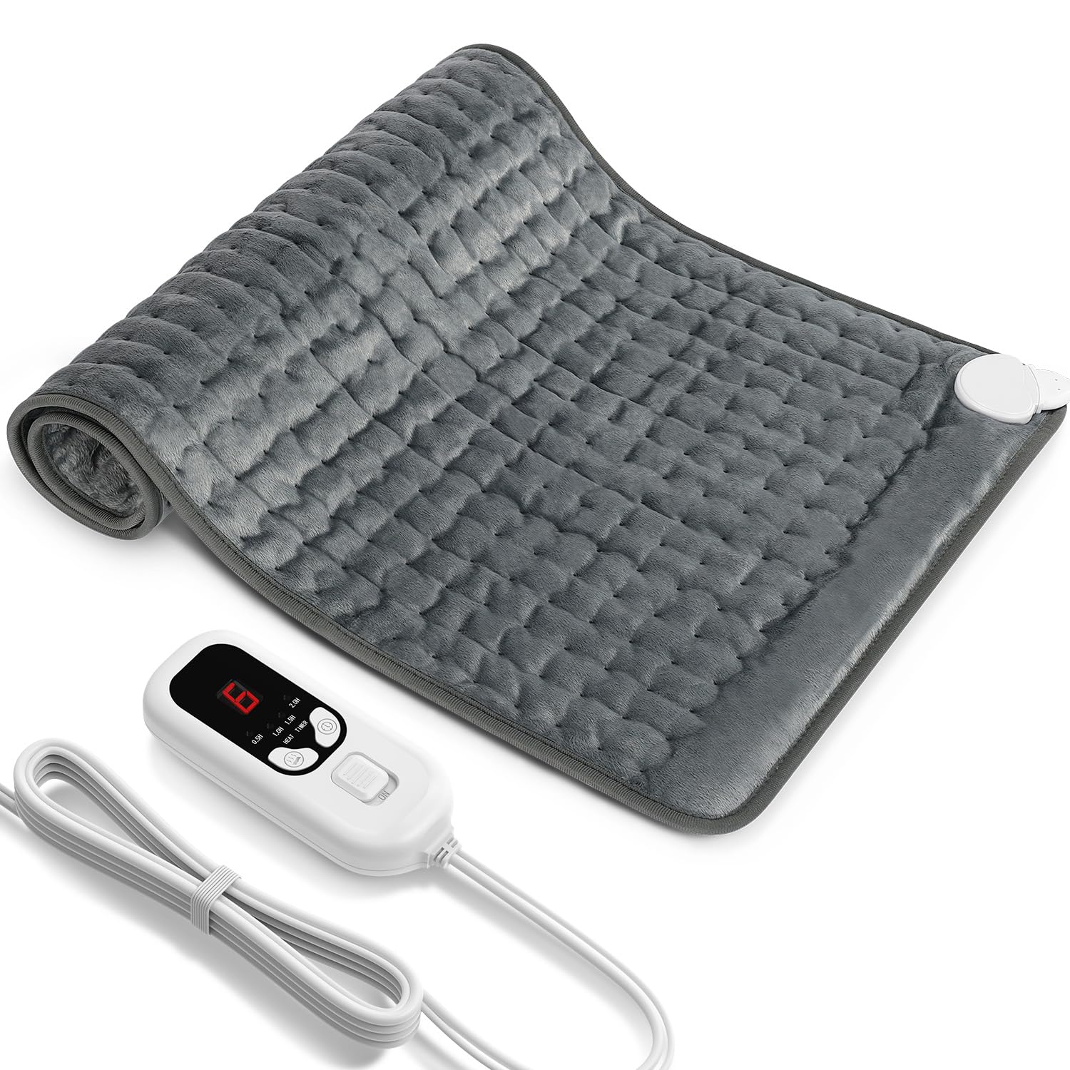 Levesolls Termoforo Elettrico 84x43 cm - per Schiena, Spalle e Addome, 6 Livelli Di Temperatura, 4 Timer, Riscaldamento Rapido, Spegnimento Automatico, Lavabile In Lavatrice - Grigio Scuro