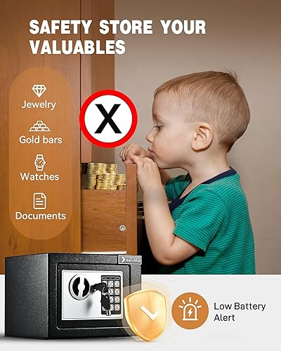 Miniatura 23 de ADIMO Caja fuerte, pequeña caja fuerte para dormitorio universitario con bolsa de dinero impermeable ignífuga para dinero en efectivo o documentos