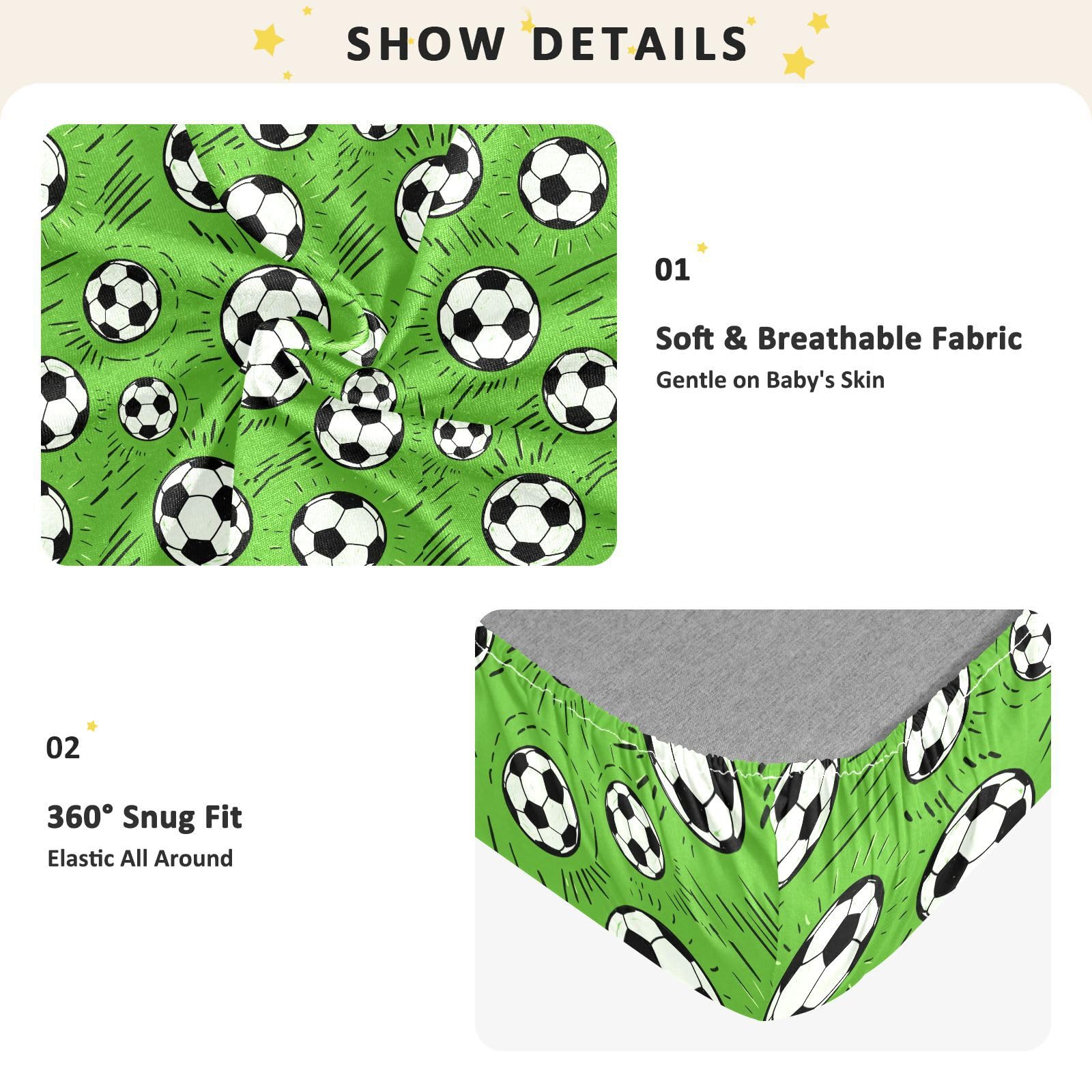 Babybettlaken für Jungen und Mädchen, weich, für Kleinkinder, Standardmatratze, Spannbetttuch, 71,1 x 132,1 cm, Fußball-Grün