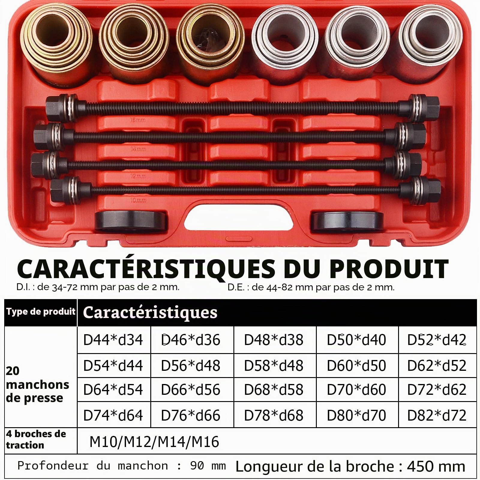 DAYUAN Kit de Montage et Démontage Silent 26 Pièces, Extracteur de Roulements Outils Universels pour Retirer Les Silent-Blocs et Les Roulements dans Le Garage
