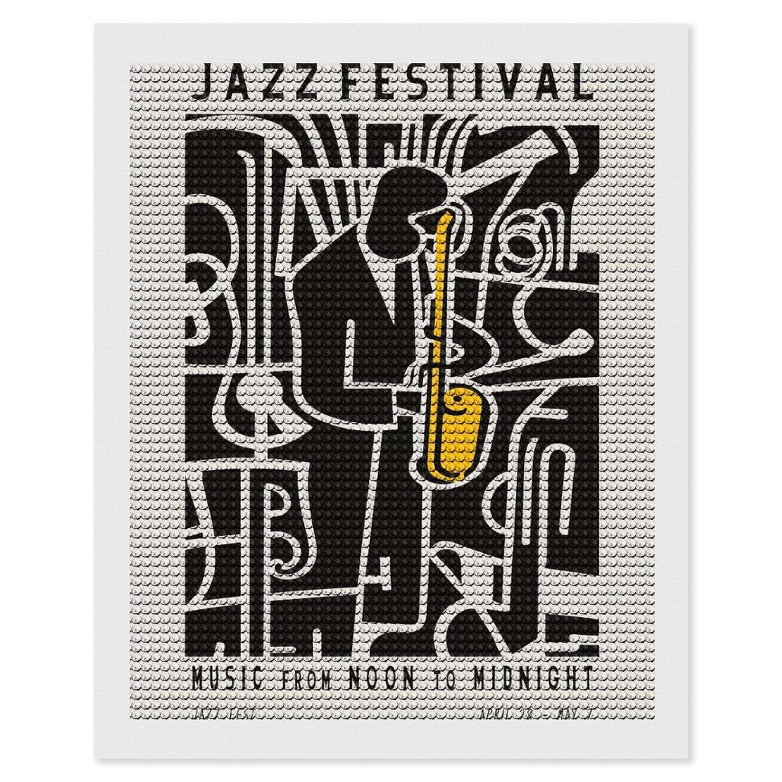 Junmoney Black and White Jazz Fest Diamond Painting Canvas Set 16"x20", for Beginners, Complete Accessories, Christmas Gift, Modern Decor