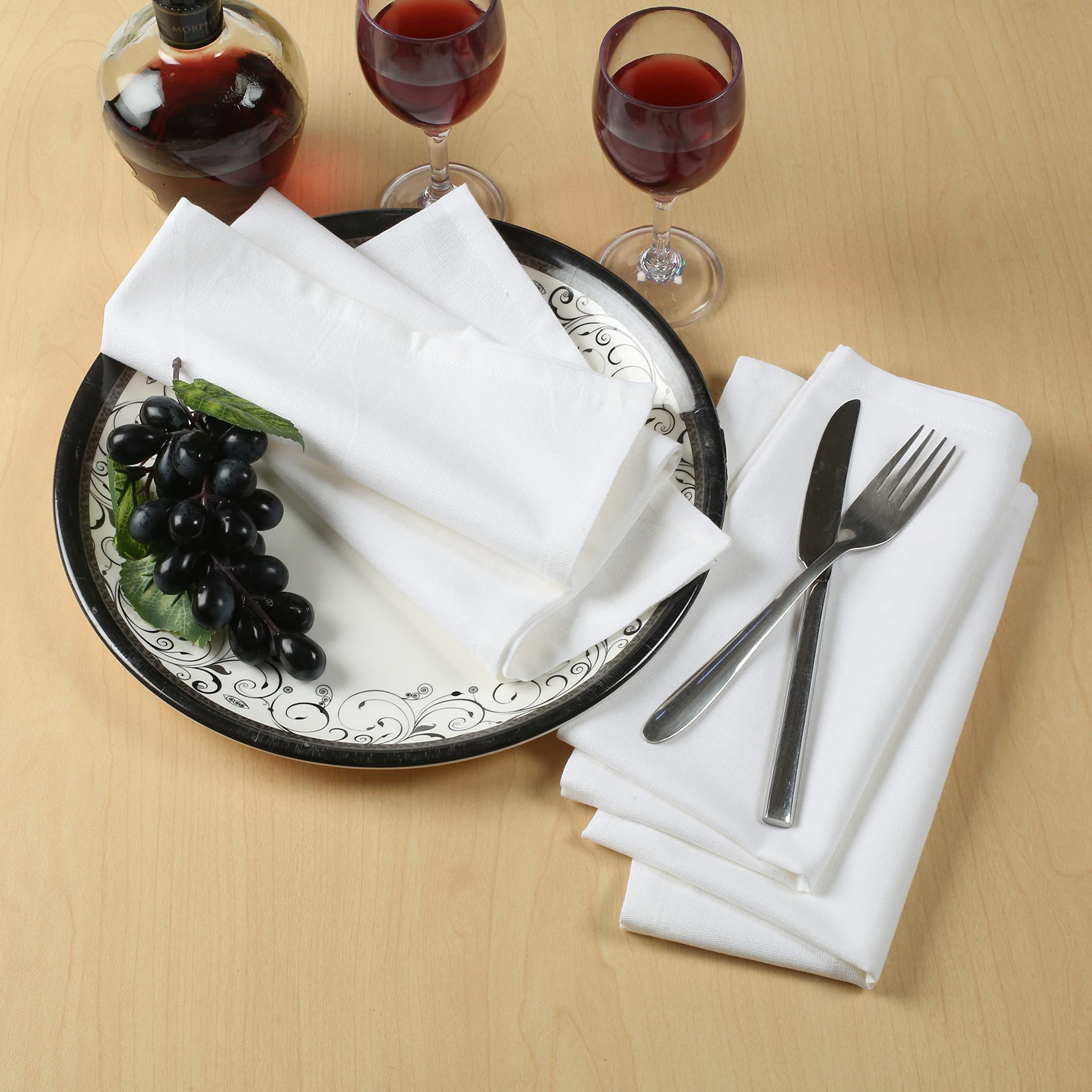 Juego de 12 servilletas de lino y algodón natural de 18 x 18 pulgadas, lavables, suaves, de calidad de hotel, reutilizables, con dobladillo, perfectas para cenas familiares, bodas (blanco)