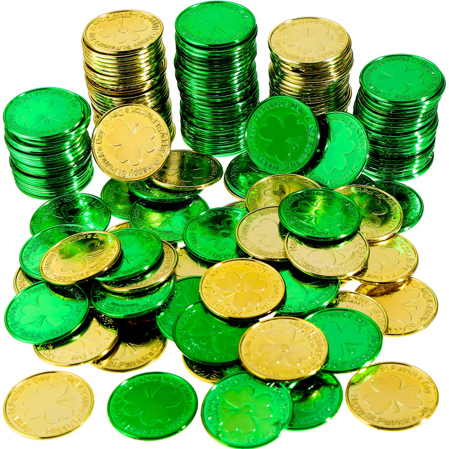 Zhanmai 120 Pieces St. Patrick's Day Coins Shamrock Gold and Green Lucky Plastic Coins Table Scatter for St. Patrick's Day Party Favors