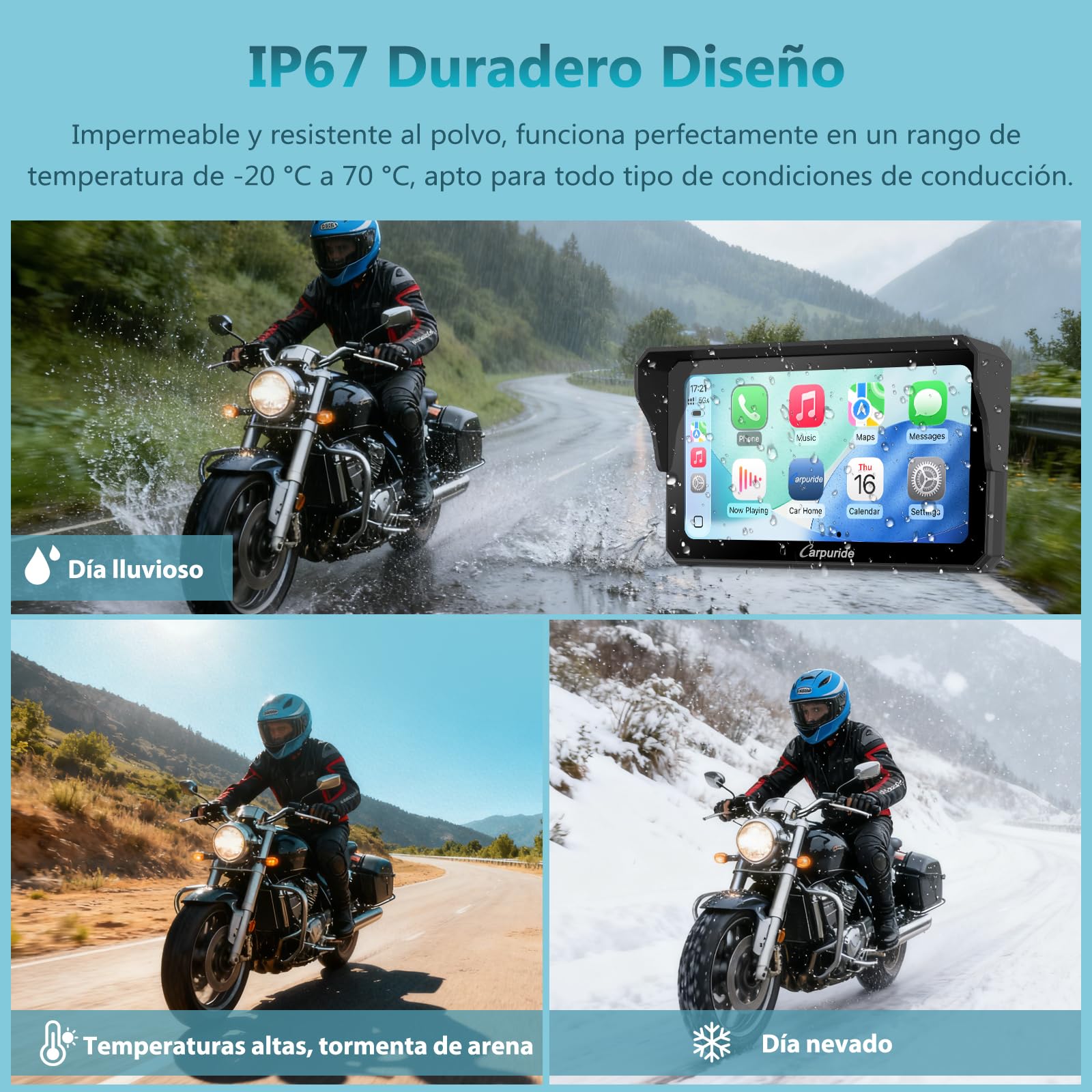 Carpuride W602S Pro Motocicleta Carplay Pantalla con BM05 para Conectar y Usar, Inalámbrico CarPlay y Android Auto, 6,25" Impermeable Táctil Pantalla, OTA, Dual Bluetooth, Intercom, Cable Controlador.