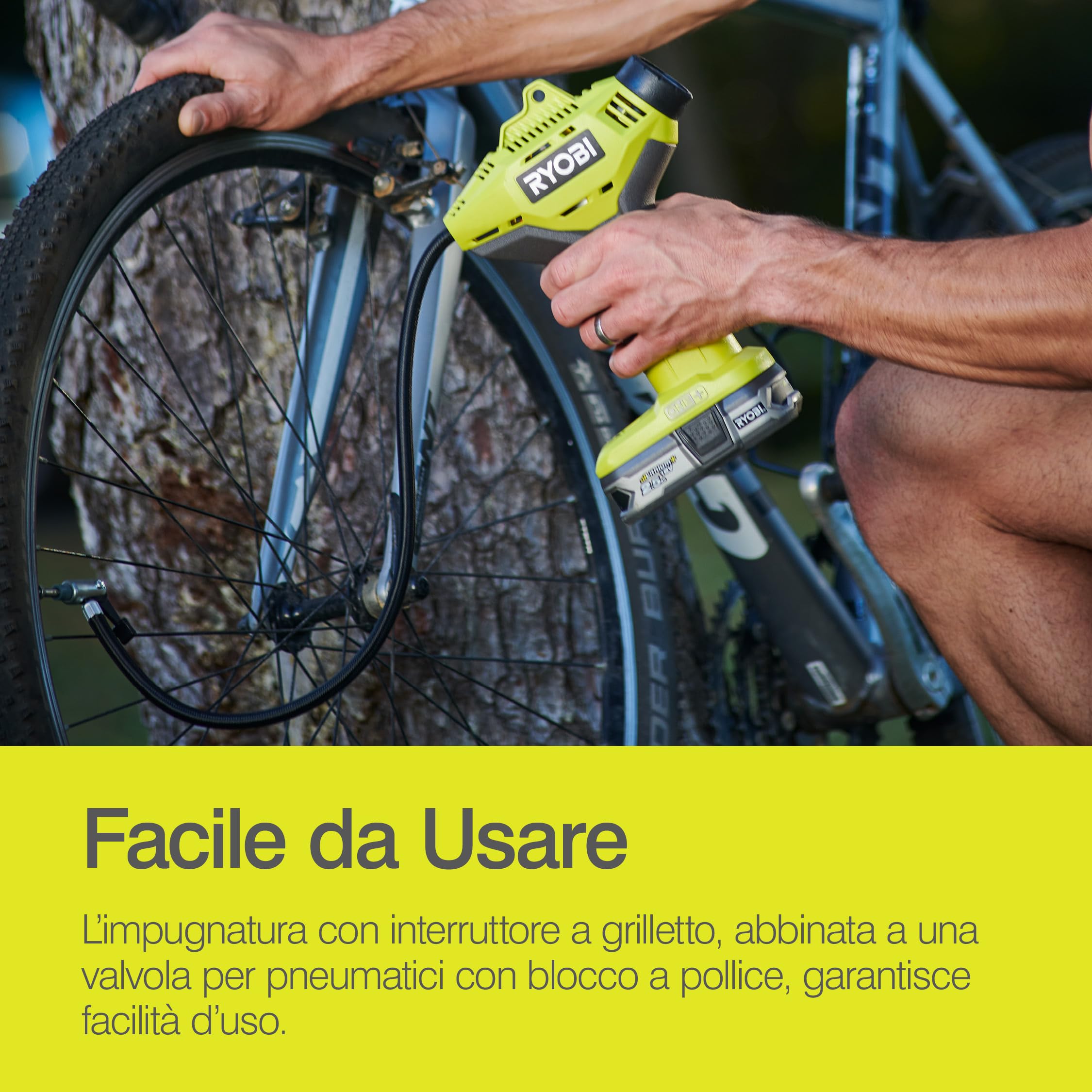 Ryobi Compressore Compatto a Batteria 18V ONE+ fino a 10,3 Bar, con Manometro Integrato, Tubo 50 cm e Accessori Inclusi per Pneumatici, Bici e Palloni, Batteria Non Inclusa, R18PI-0