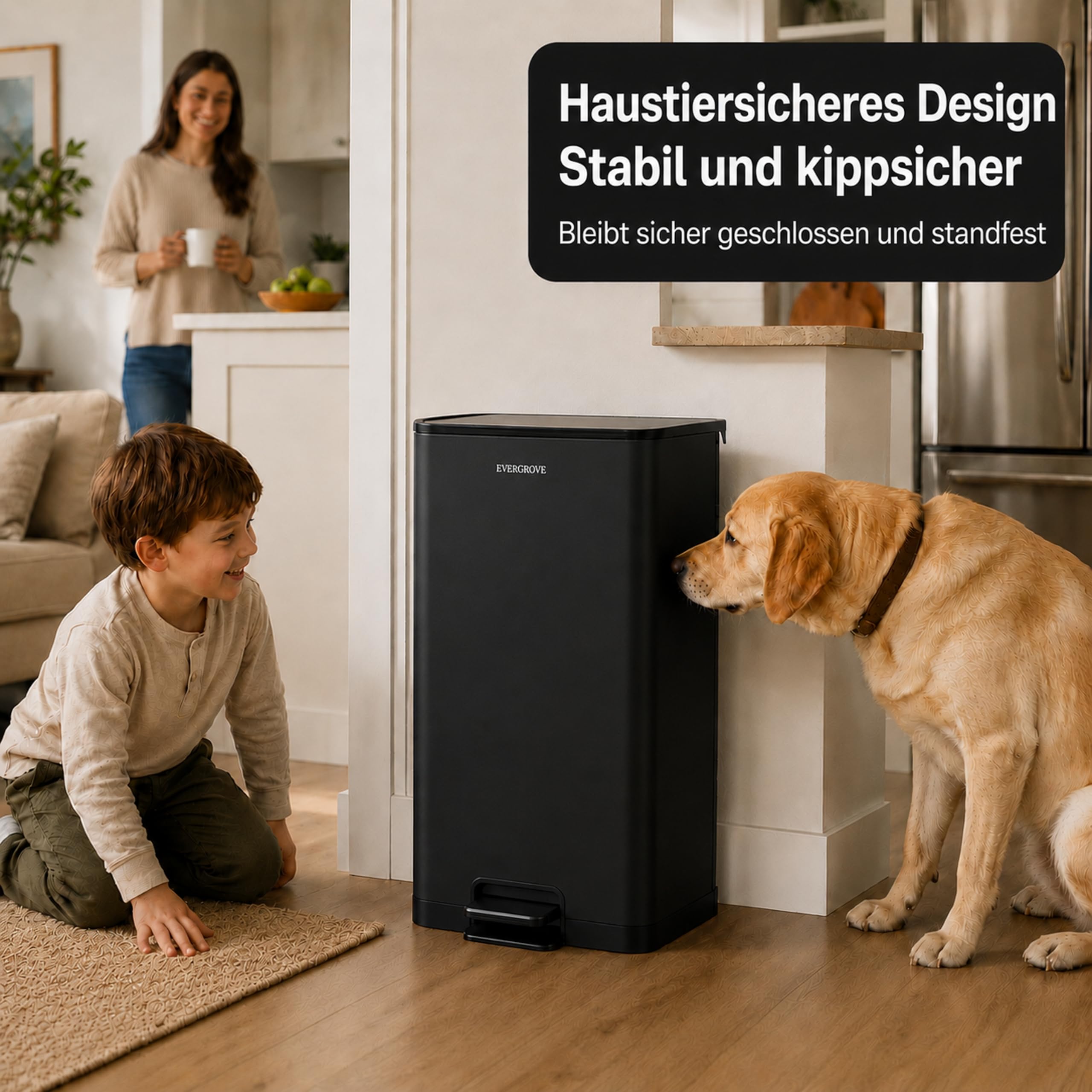EverGrove Recycling Edelstahl-Mülleimer mit Fußpedal (Schwarz, 50, Liter) | Treteimer‑Pedal, Soft‑Close Deckel, herausnehmbarer Inneneimer und Mülltrennungssystem