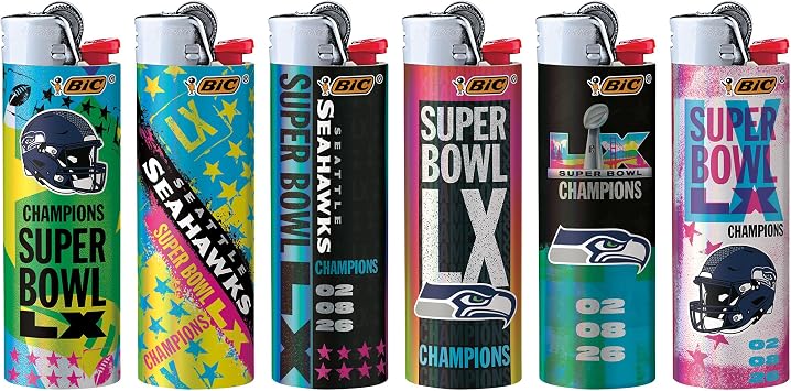 BIC Special Edition Super Bowl LX Champions Series Maxi Pocket Lighters, Assorted, 6-Pack