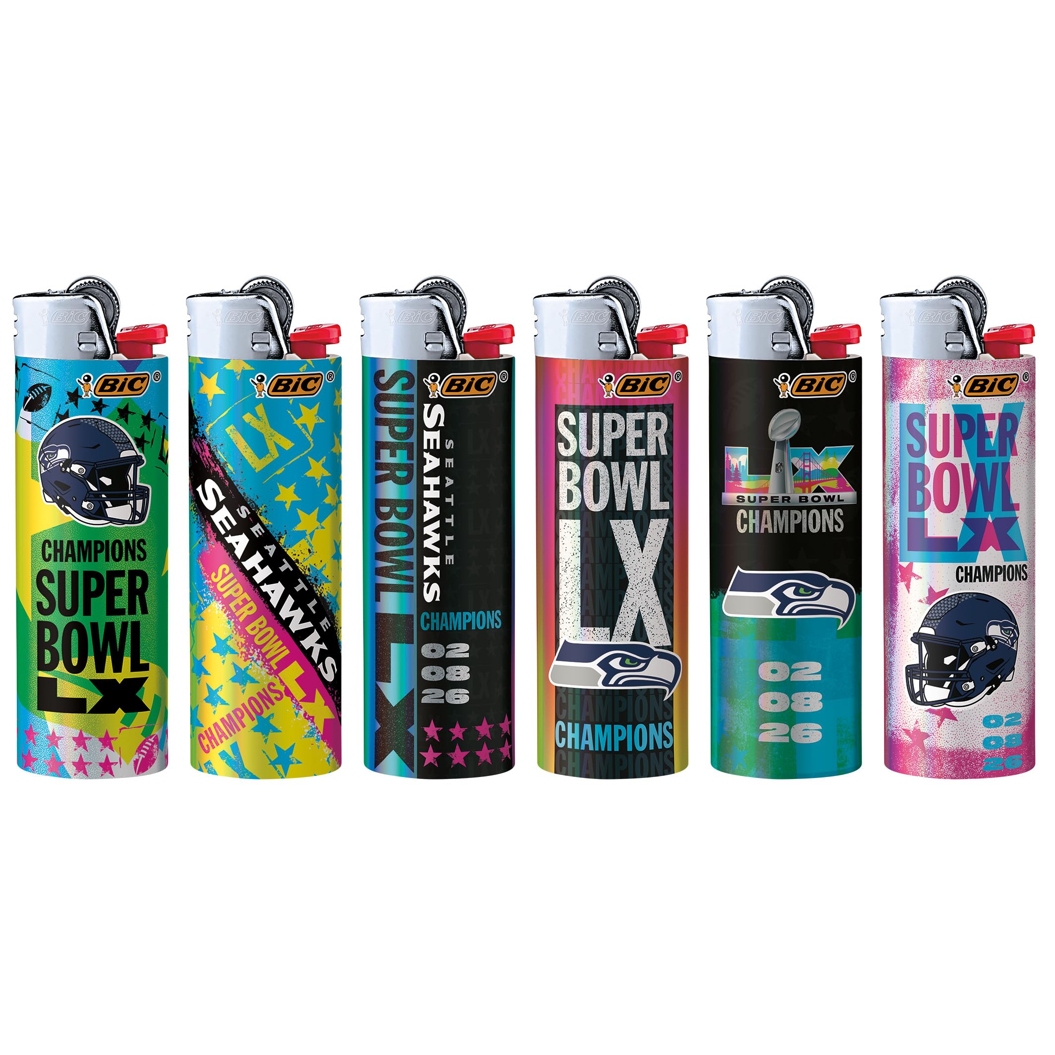 Special Edition Super Bowl LX Champions Series Maxi Pocket Lighters, Assorted, 6-Pack