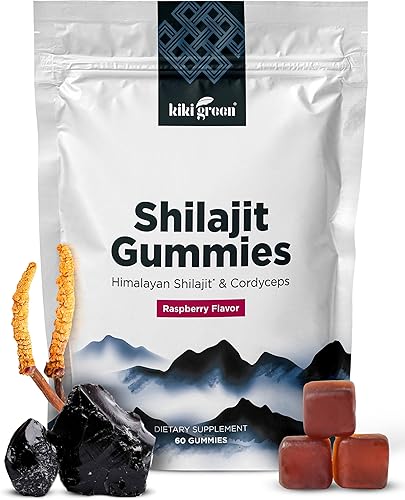KIKI Green Shilajit Gummies - Gomitas Shilajit puras del Himalaya de 1000 mg con extracto de Cordyceps - Minerales traza incluidos - 60 gomitas