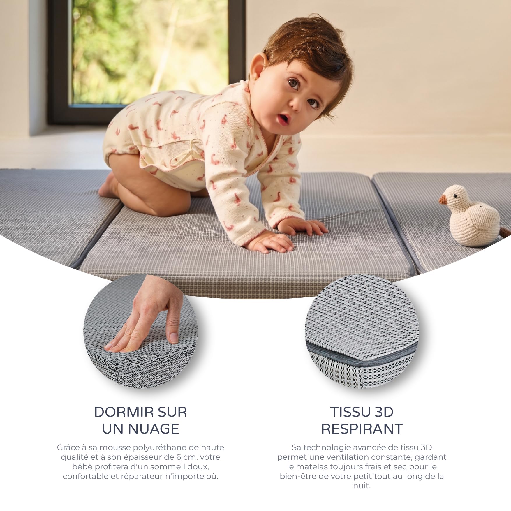 ms BabyWorld Matelas pour Lit Bébé 120x60x6 cm | Rembourré, Respirant, Antiallergique et Ergonomique | Couleur Gris | Idéal pour Bébés et Nouveau-nés