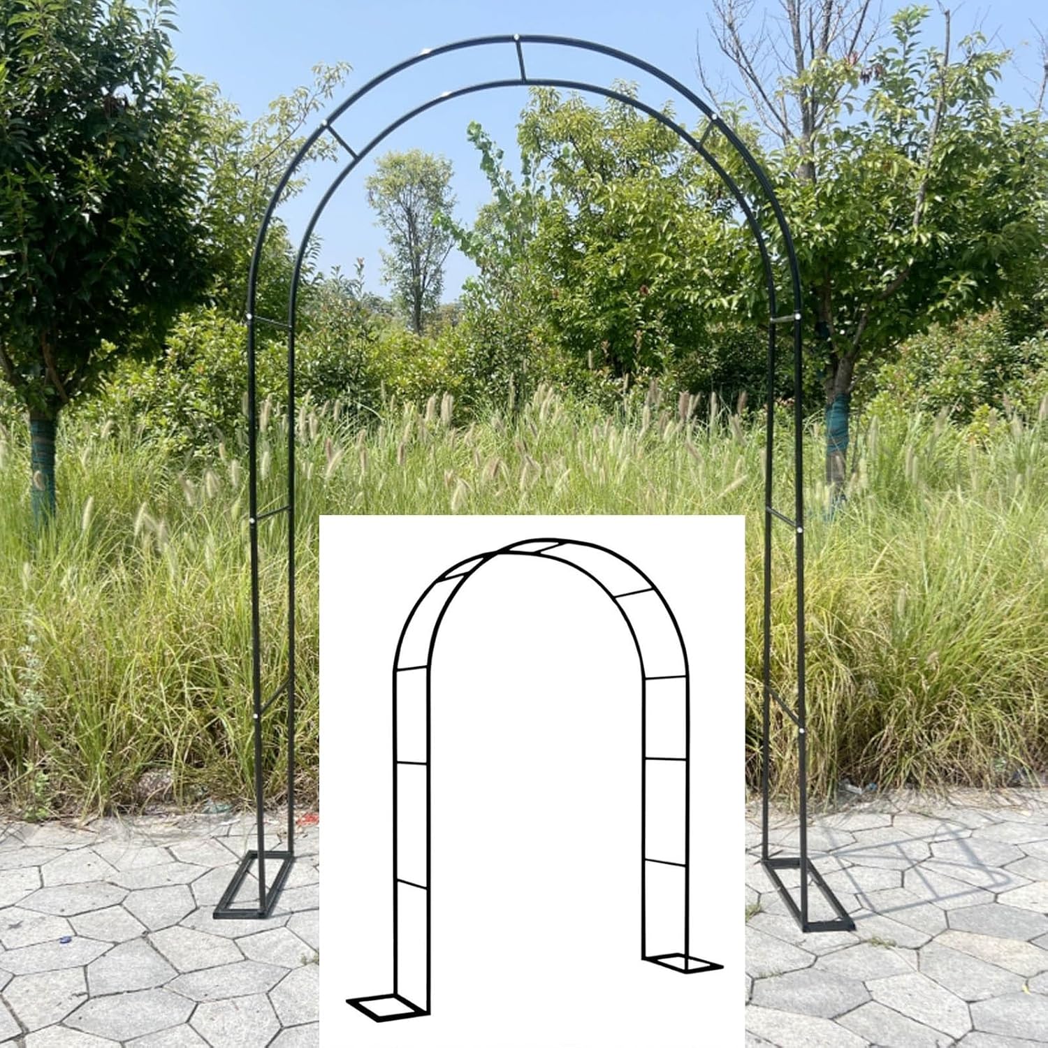 Sturdy Metal Garden Arbor Arch for Climbing Plants, Weatherproof Rose Trellis & Pergola, Steel Frame Wedding & Party Decoration, White, 1.4x2.3x0.4m