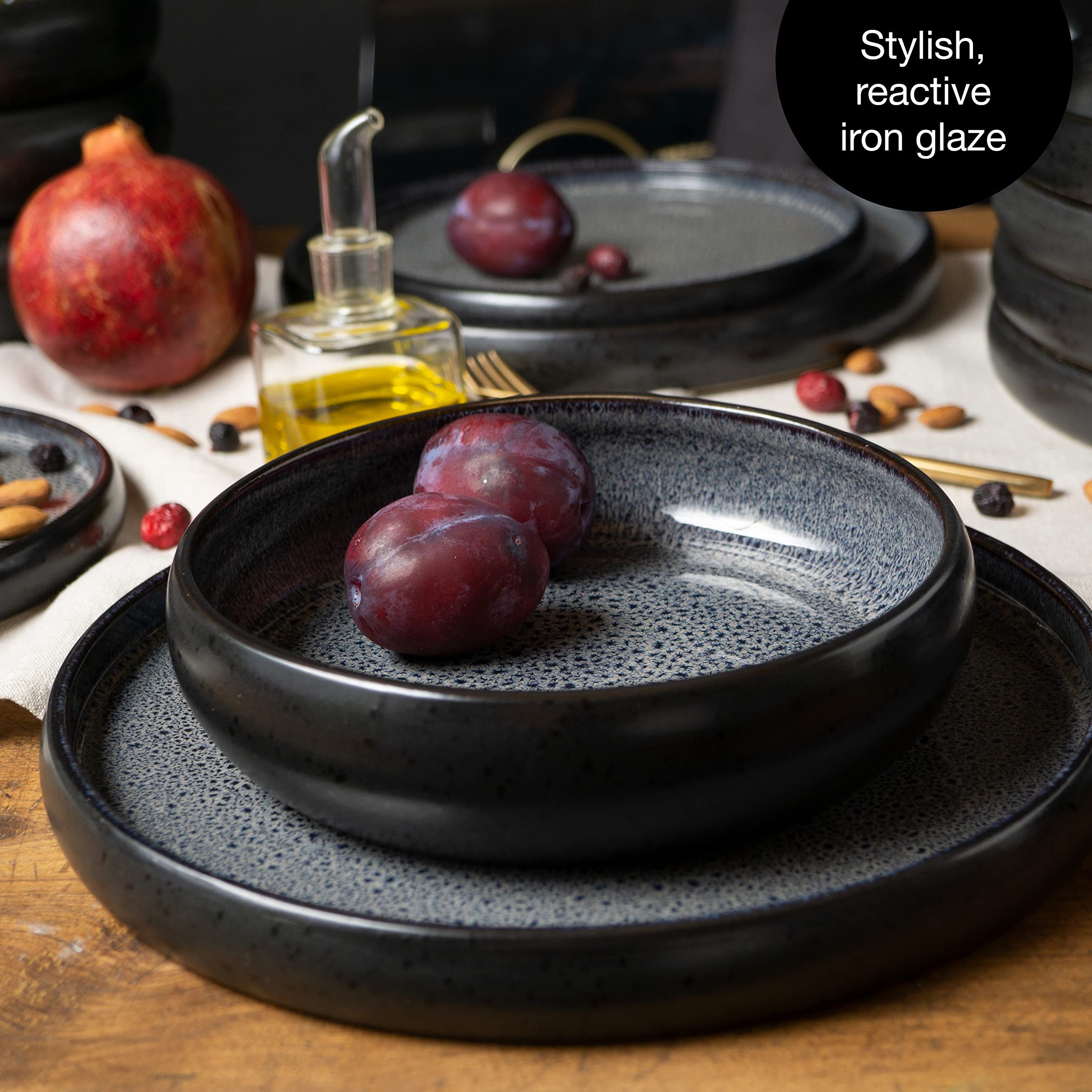 Moritz & Moritz Set di stoviglie in gres per 4 persone, 12 pezzi, set di ciotole e piatti in robusto gres porcellanato, servizio da tavola per 4 persone, serie Solid