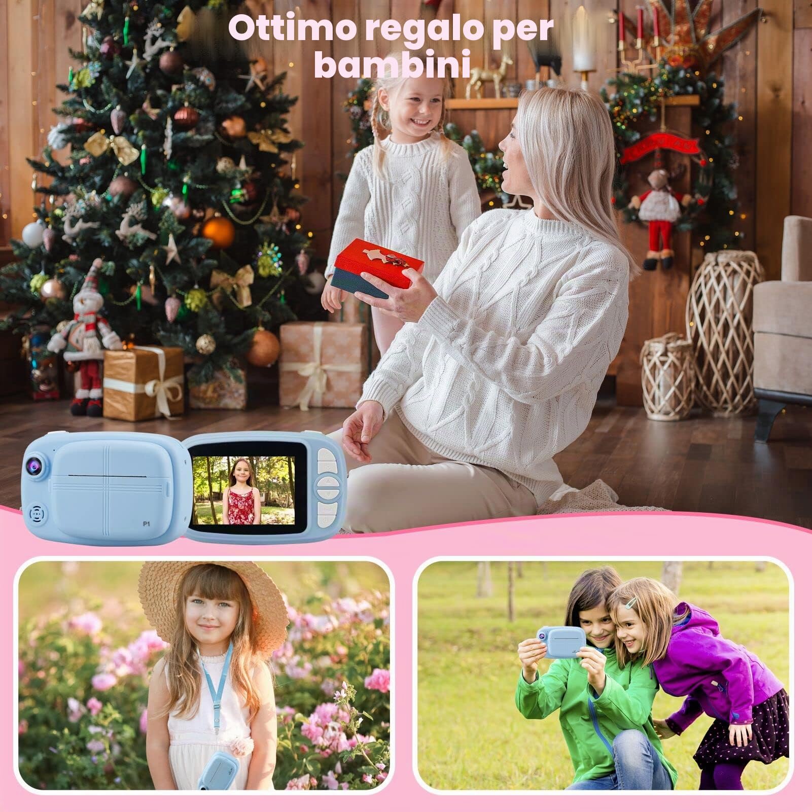 Fotocamera Istantanea per Bambini, 3.5 Pollici/1080P Digitale Macchina Fotografica Bambini con 32GB SD e 4 Rotolo di Carta, Fotocamere Istantanee Regalo per Ragazze Ragazzi dai 3-14 Anni (Blu)