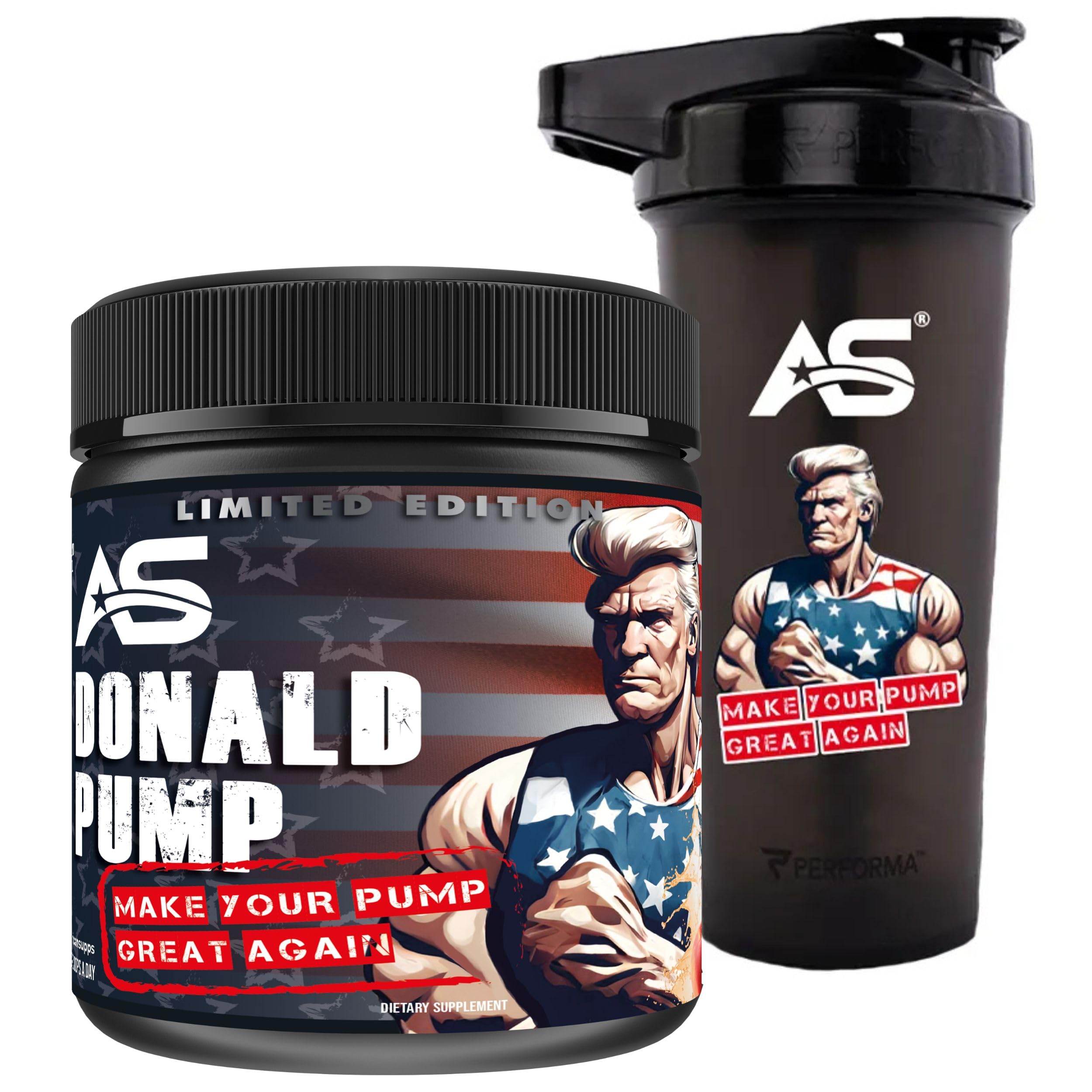 DONALD PUMP BOOSTER [510g] - MAKE YOUR PUMP GREAT AGAIN! L Citrullin Malat + Creatine + AAKG + Beta Alanin + Ginkgo Biloba (510g mit Shaker, Pfirsich Eistee)