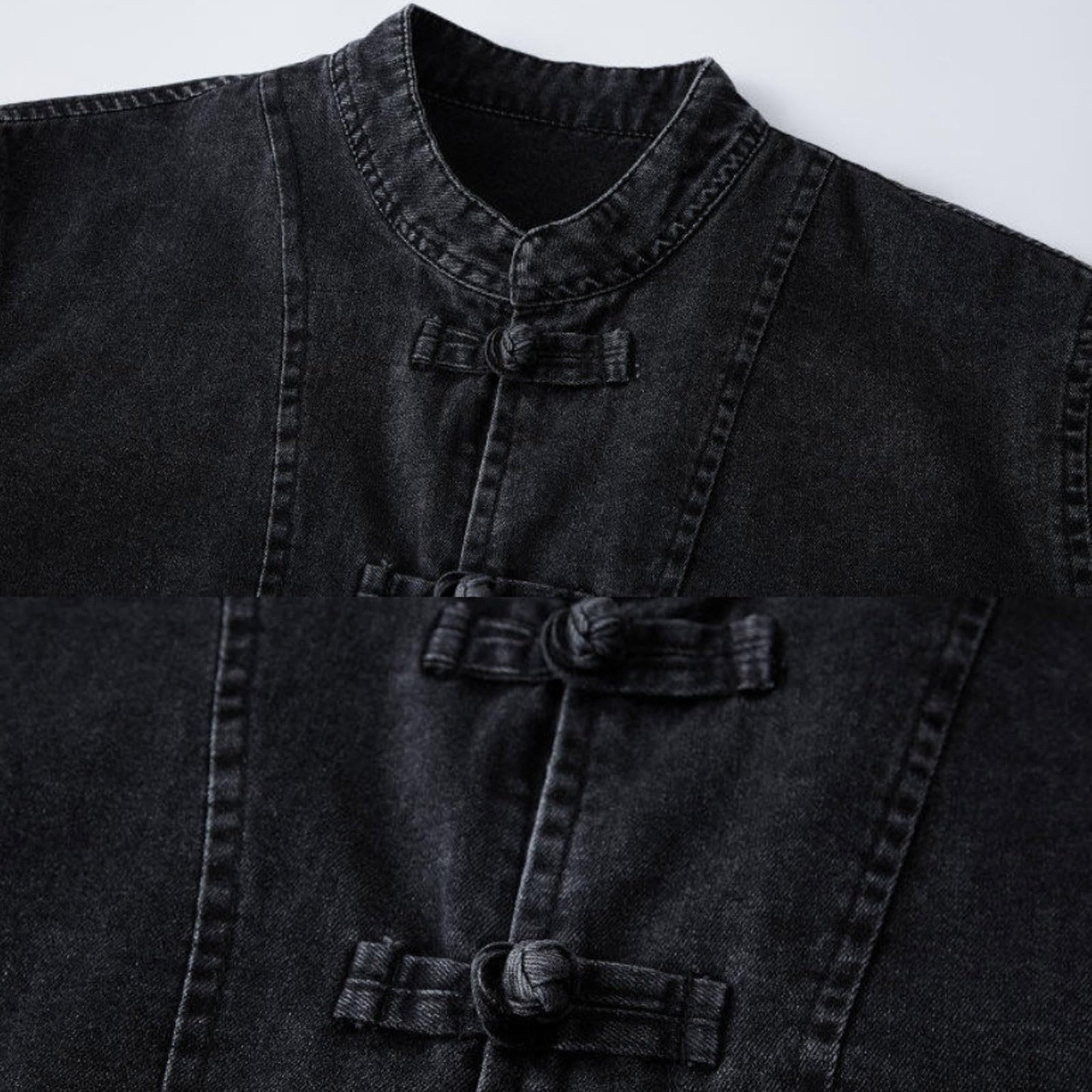 Giacca Da Uomo in Denim Vintage Tradizionale Con Collo Alto Bottoni A Forma Di Rana Maniche Lunghe E Vestibilità Ampia in Tessuto Jeans A Tinta Unita