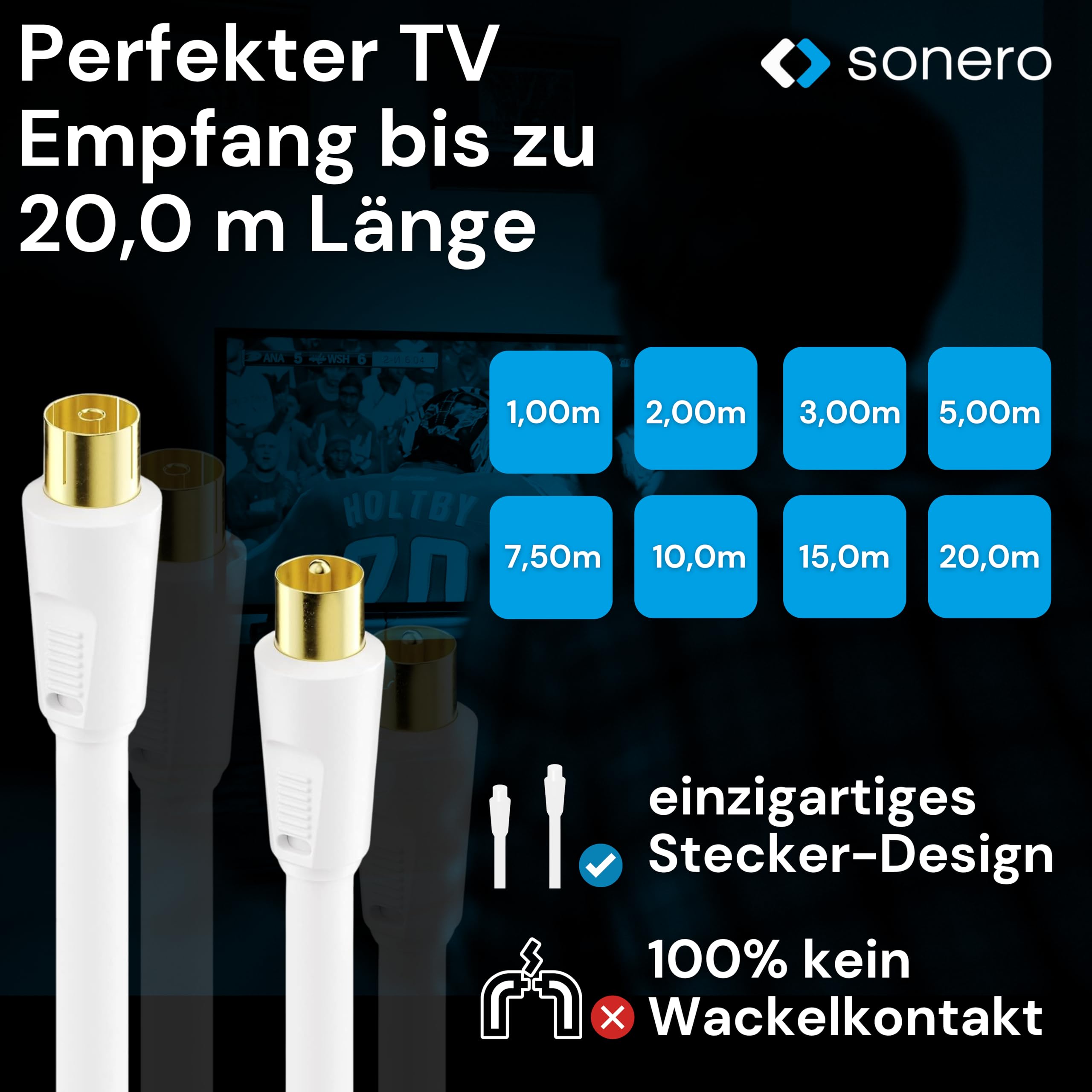 Sonero Kabel antenowy IEC/gniazdo IEC z ferrytem 2,00m, biały
