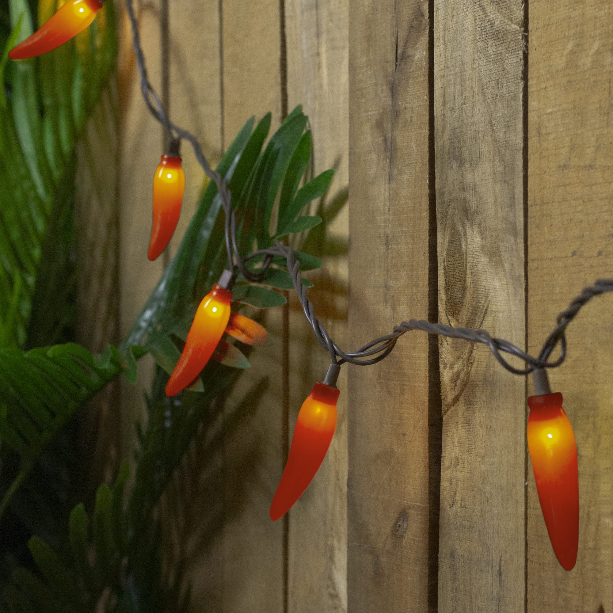 35-Count Orange Chili Pepper Patio String Light Set, 22.5ft Brown Wire