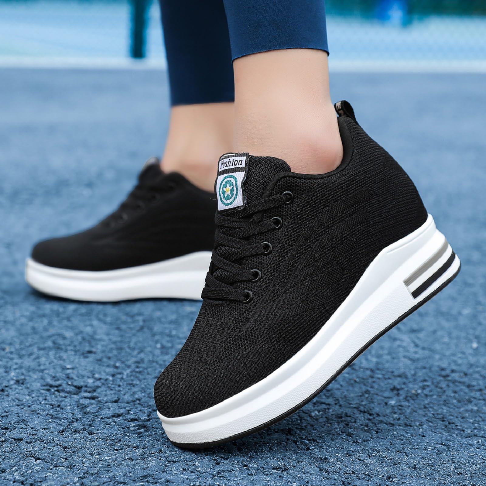 Baskets Compensées Femme Chaussure de Sport Plateforme Respirantes Sneakers Gym Fitness Casual Lacets Chaussures Talon de 8.5 cm à L'intérieur Hausse