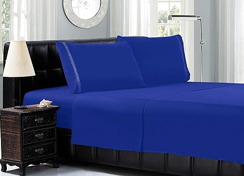 Elegant Comfort Juego de sábanas de lujo en Tienda 1500 de calidad de hotel de primera calidad, juego de sábanas de 4 piezas con bordado de cable,