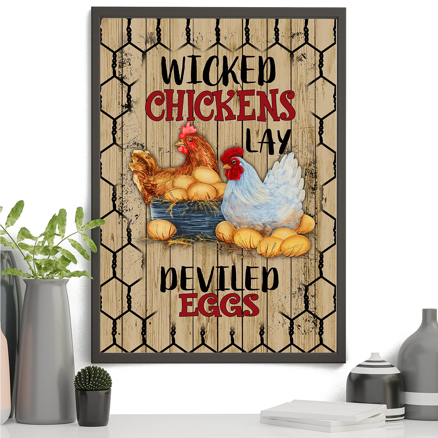 Buy Hens And Eggs On The Farm Wall Art, Wicked Chicken Lay Deviled Eggs