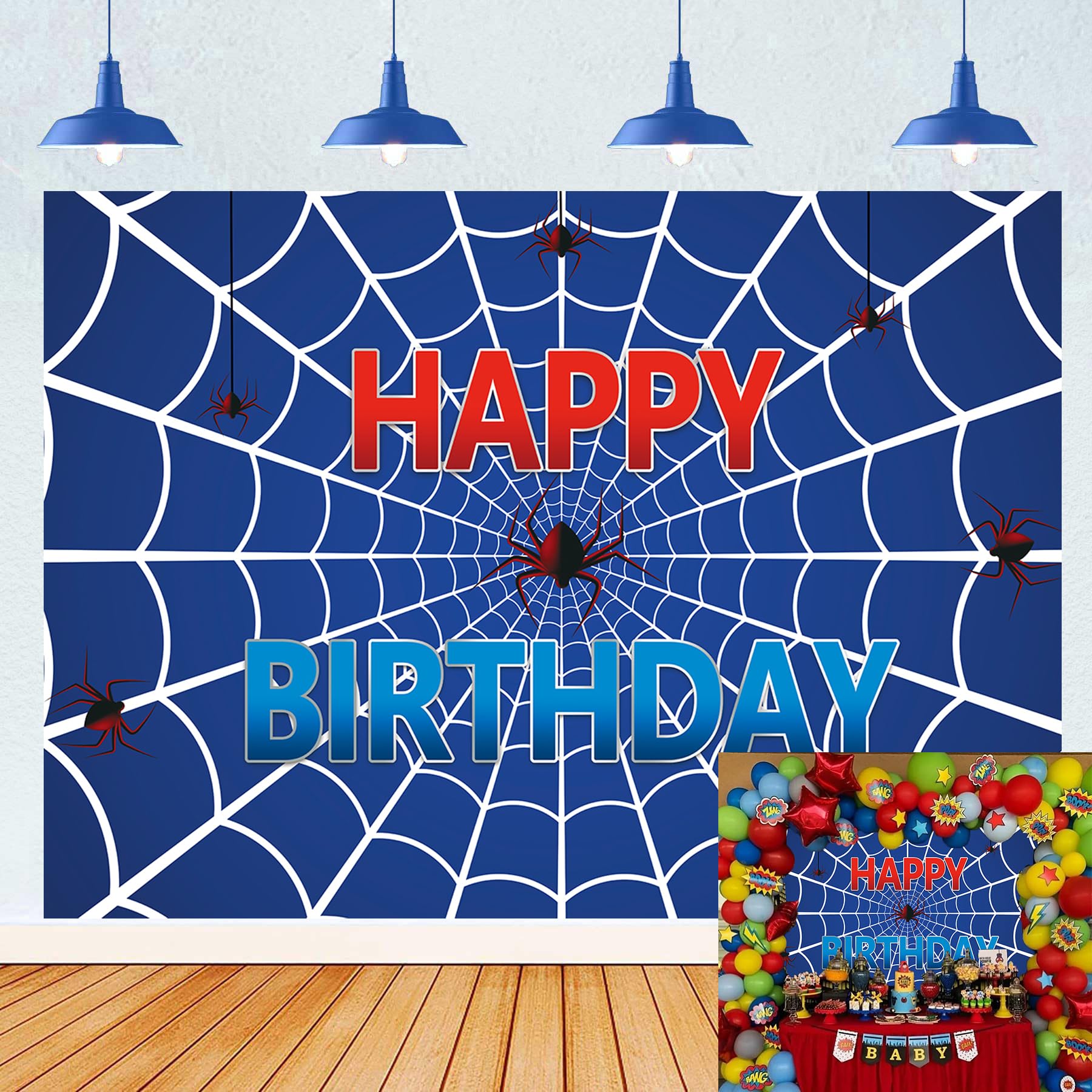 Spider Web Happy Birthday Photography Backdrop Super - View #2