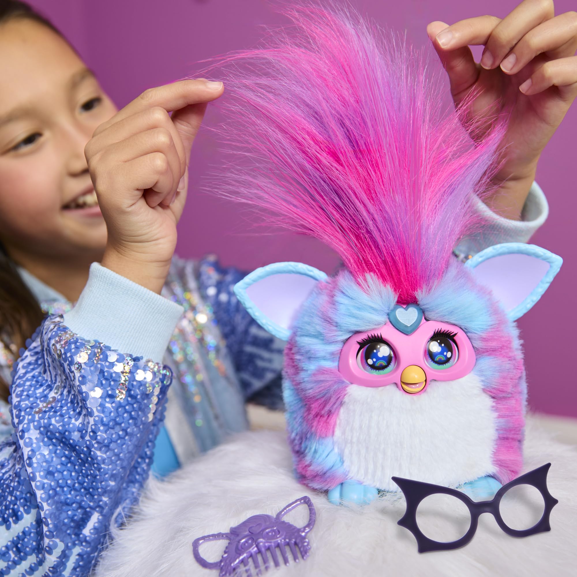 Furby Vibes Blue Razz Peluche Giocattolo Elettronico Interattivo per Bambini 6+