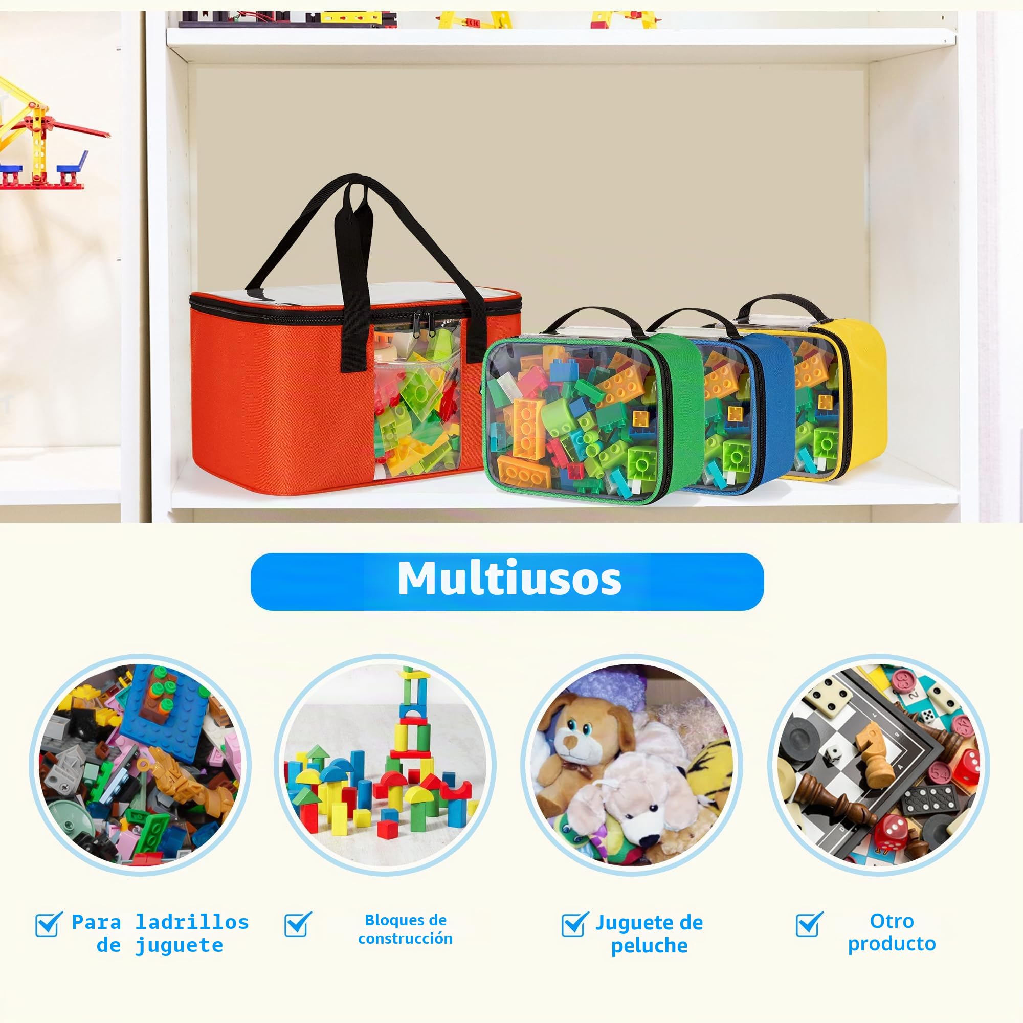Rexmica 4 Piezas Bolsa de Almacenamiento de Juguetes, bolsa de transporte para Bloques de Construcción, bolsa de almacenamiento para Bloques de Construcción Magnéticos