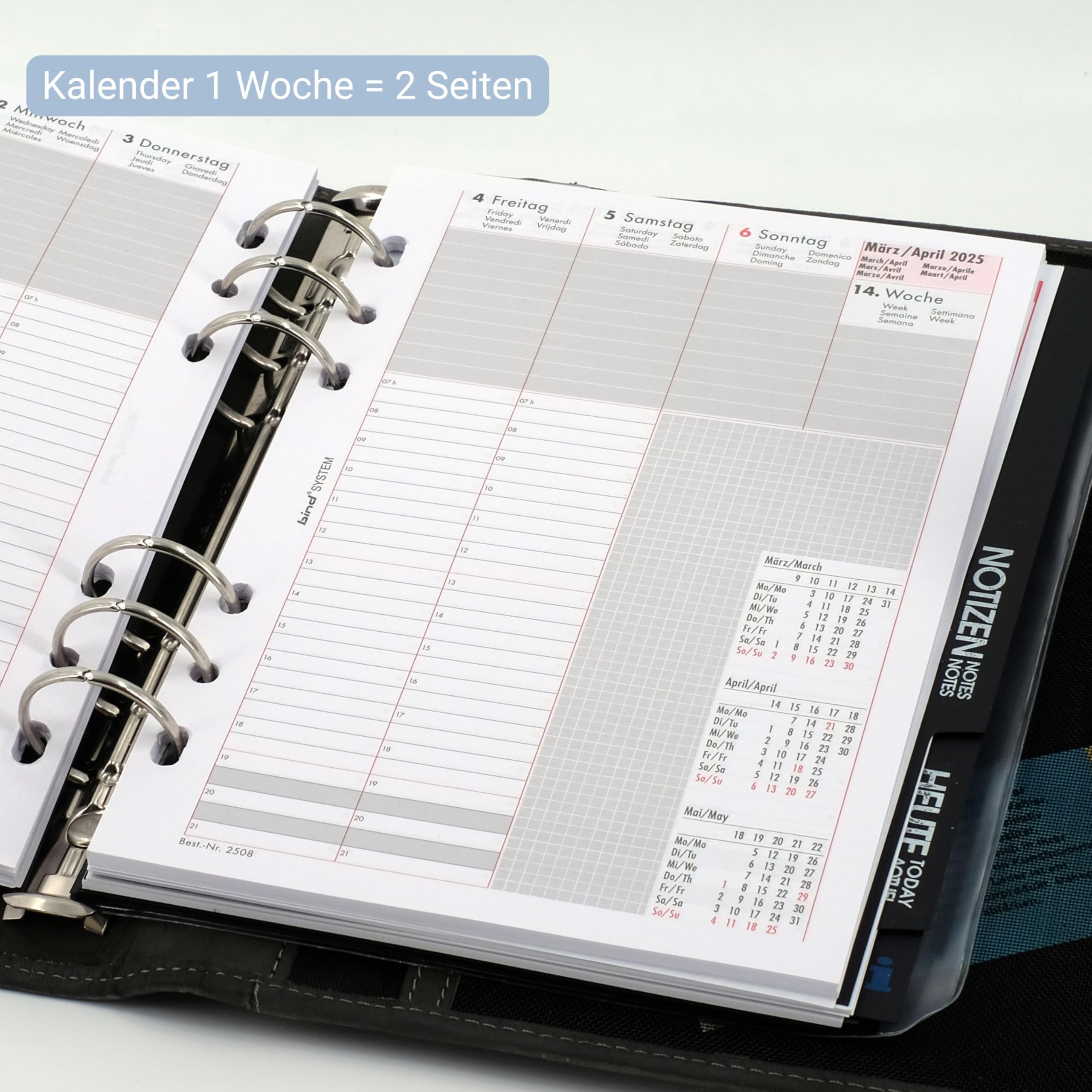 Bind 15505 - Systemplaner A5, Timeplaner aus Leder, Managerplaner in grau, Terminplaner mit Systemeinlage Manager, Kalender 1 Woche = 2 Seiten, Planer mit Magnetverschluss ca. 24,5 x 20 cm, braun