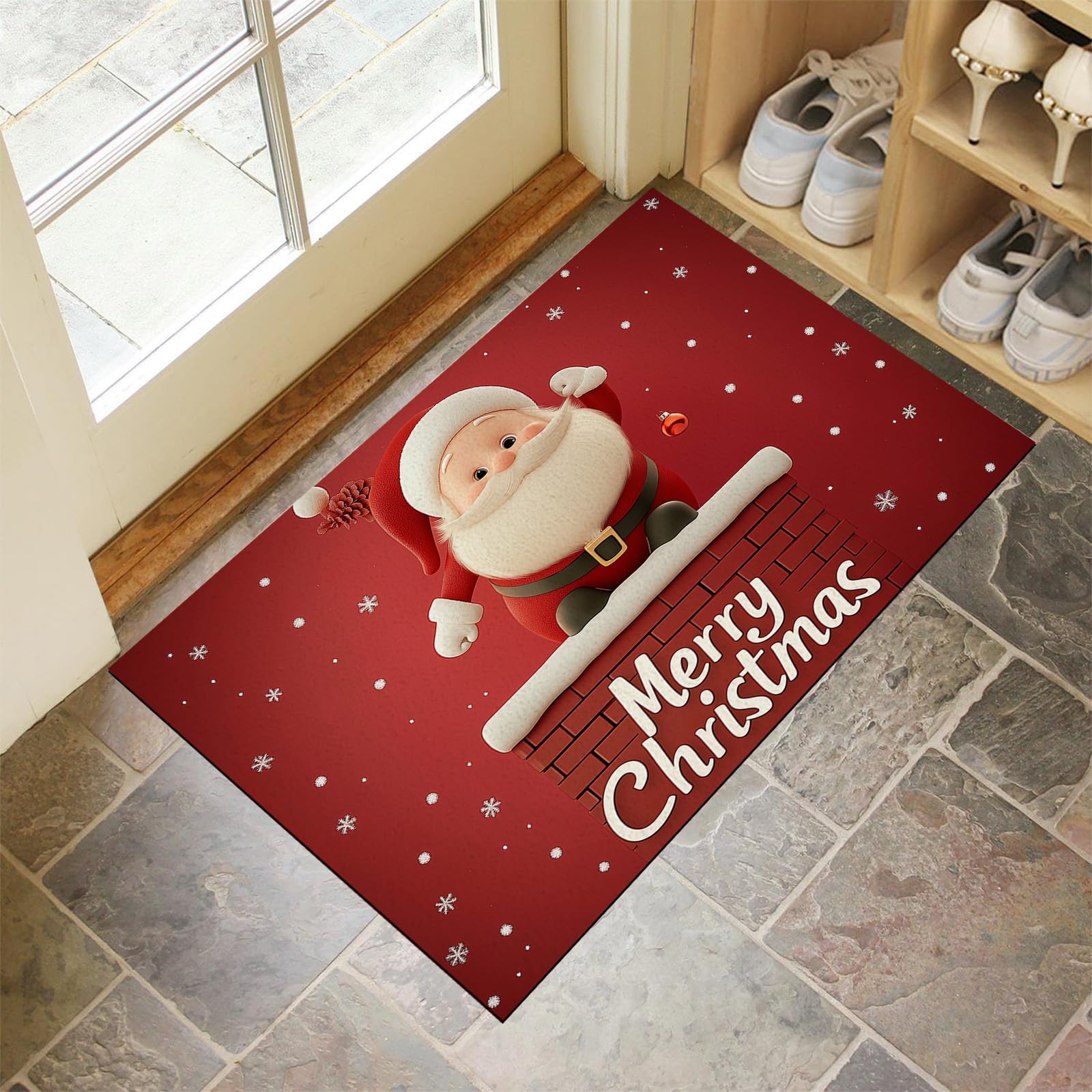 Felpudo Interior - Lavable A Máquina Felpudo Interior, Felpudo Que Atrapa Suciedad, Feliz Navidad Muñeco De Nieve Papá Noel Alfombra De Entrada Absorbente, Alfombra Antideslizante para Puerta del