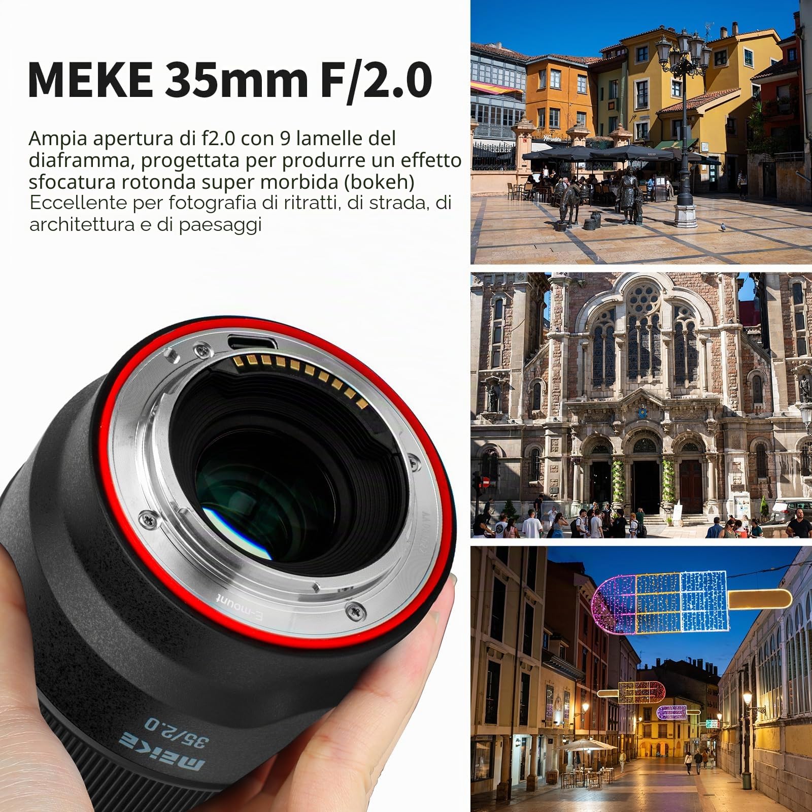 Meike Obiettivo 35 mm F2.0 Full Frame AF STM (motore passo-passo) con ampia apertura di messa a fuoco automatica e obiettivo fisso per fotocamere mirrorless Sony E-Mount A9 A7III A7II A7 A7R3 A7R4