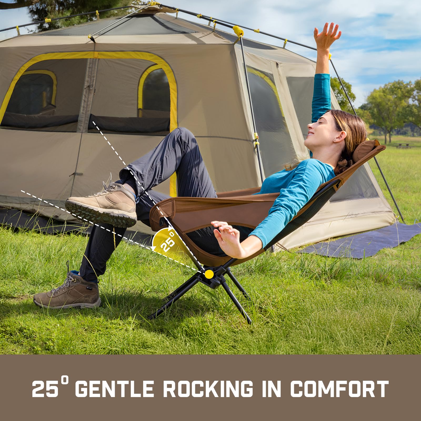 FanttikOutdoor Zeta L8 Max Campingstuhl, tragbar und leicht, Multi-Winkel verstellbar, unterstützt bis zu 113,4 kg, komfortables Design, hochfester Campingstuhl für Reisen, Wandern, Angeln (braun) Sonstiges