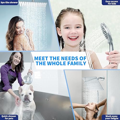 Miniatura 5 de Cabezal de ducha, cabezal de ducha de lluvia de 8 pulgadas con combo de rociador de mano, cabezal de ducha de mano de alta presión con manguera,