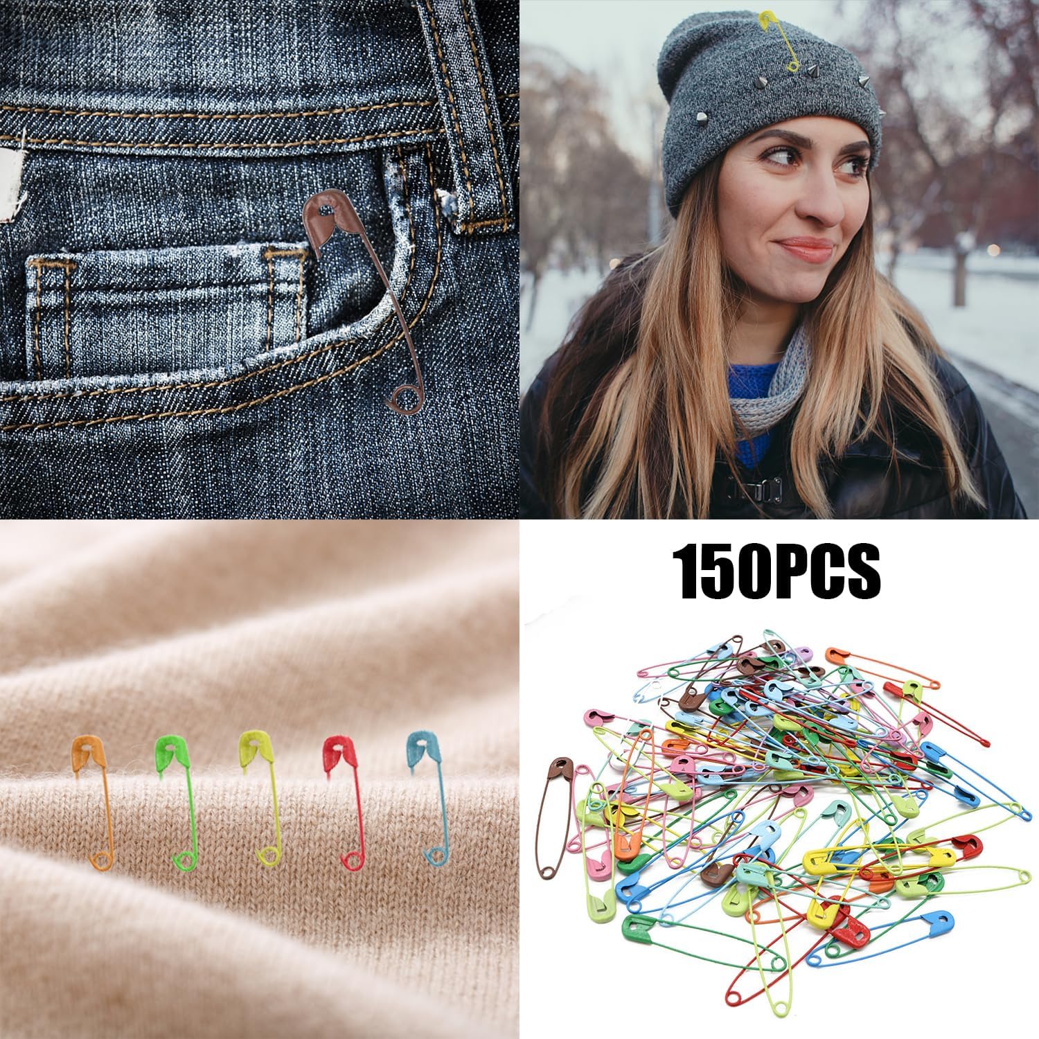 150 Pezzi spille da balia,Spille di Sicurezza,spille personalizzate,Colorato spille,Nichelato per Prevenire la Ruggine,per Abbigliamento,Artigianato,Casa e Ufficio, Crafting