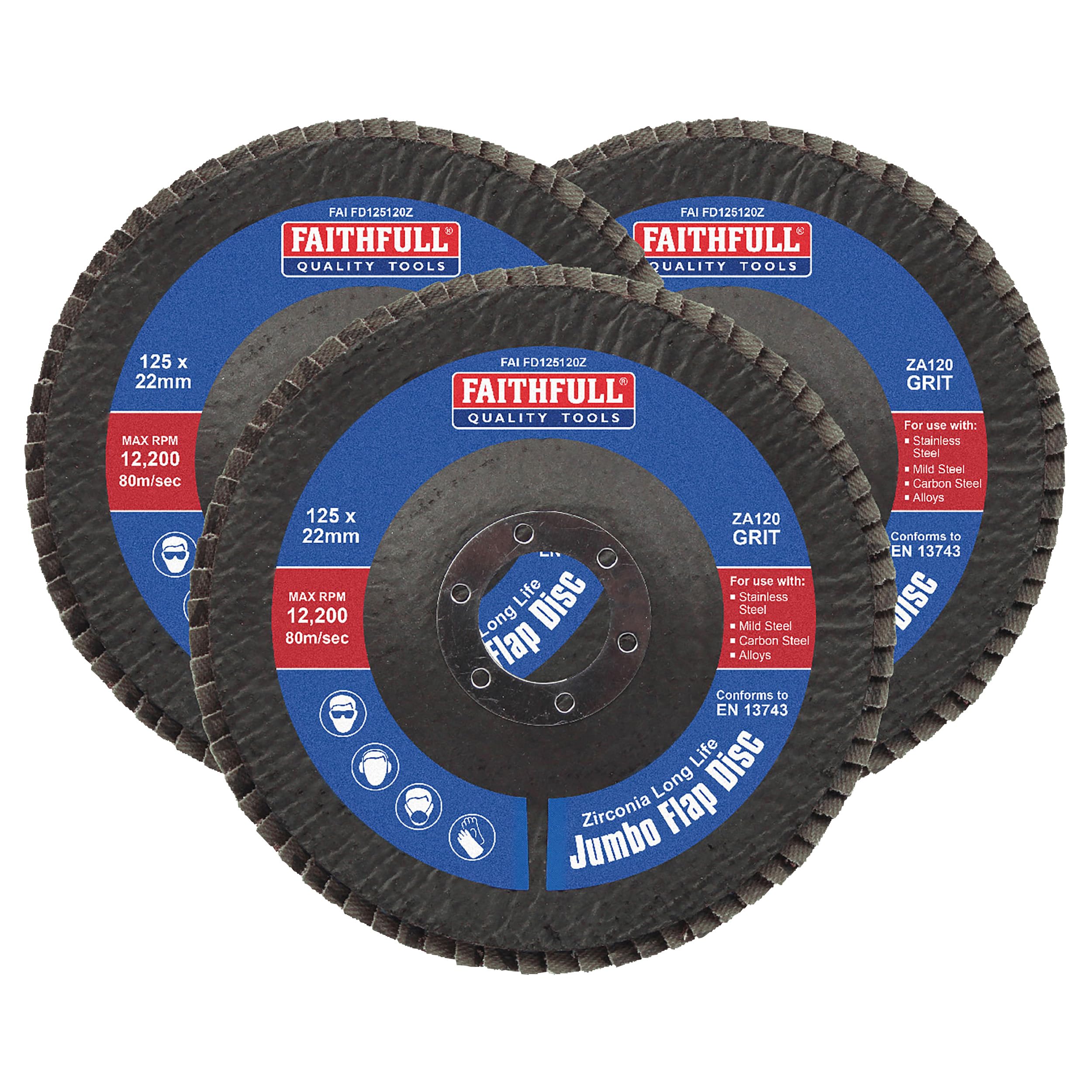 Faithfull Zirconia Abrasive Jumbo Flap Disc 125 X 22mm 120 Grit (3 Pack) from B&Q