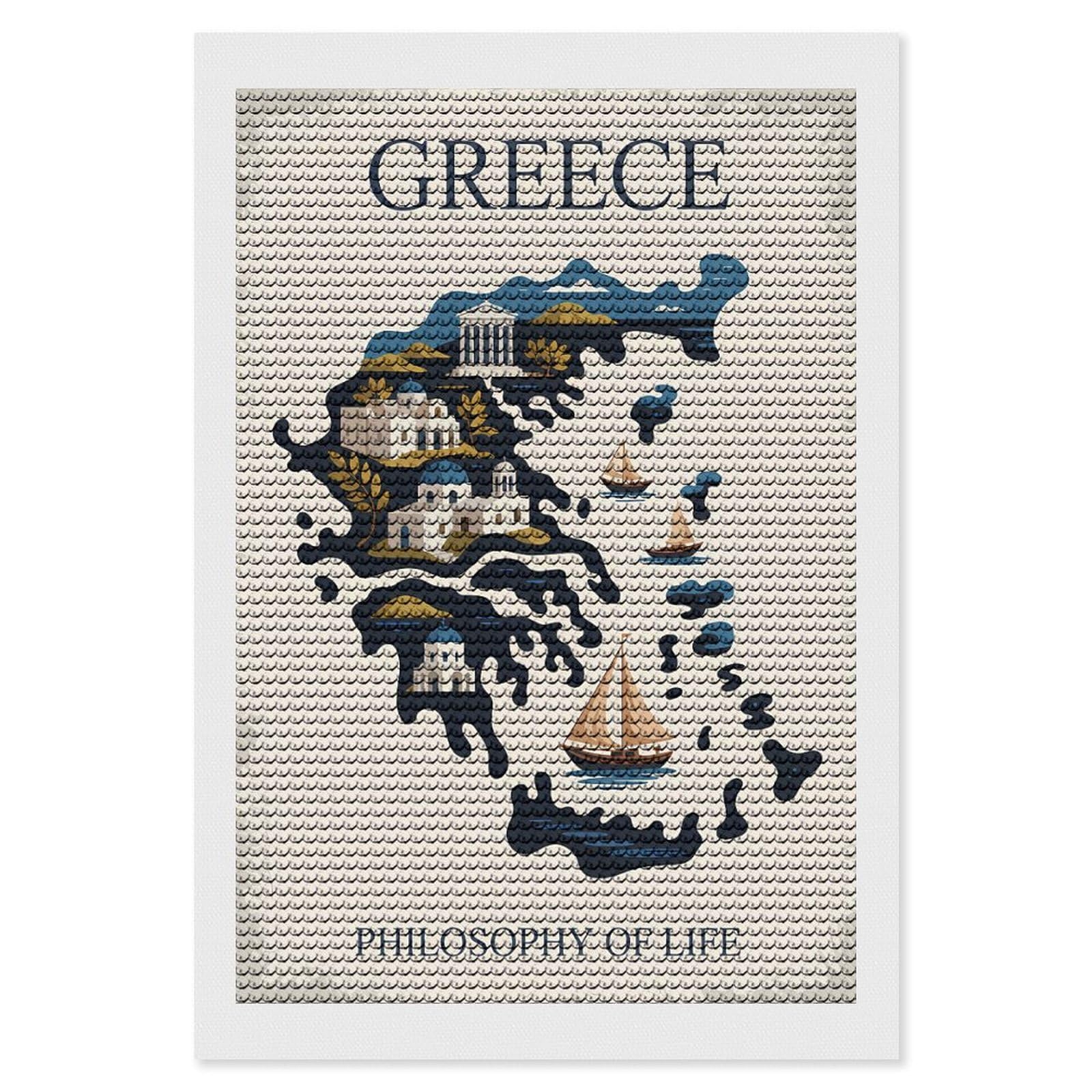 Junmoney Greece Philosophy of Life Map(2) Diamond Art Canvas 8"x12", for Teens, Nice Detail and Sparkle, Farmhouse Decor, Festive Craft Gift, Easy to Enjoy