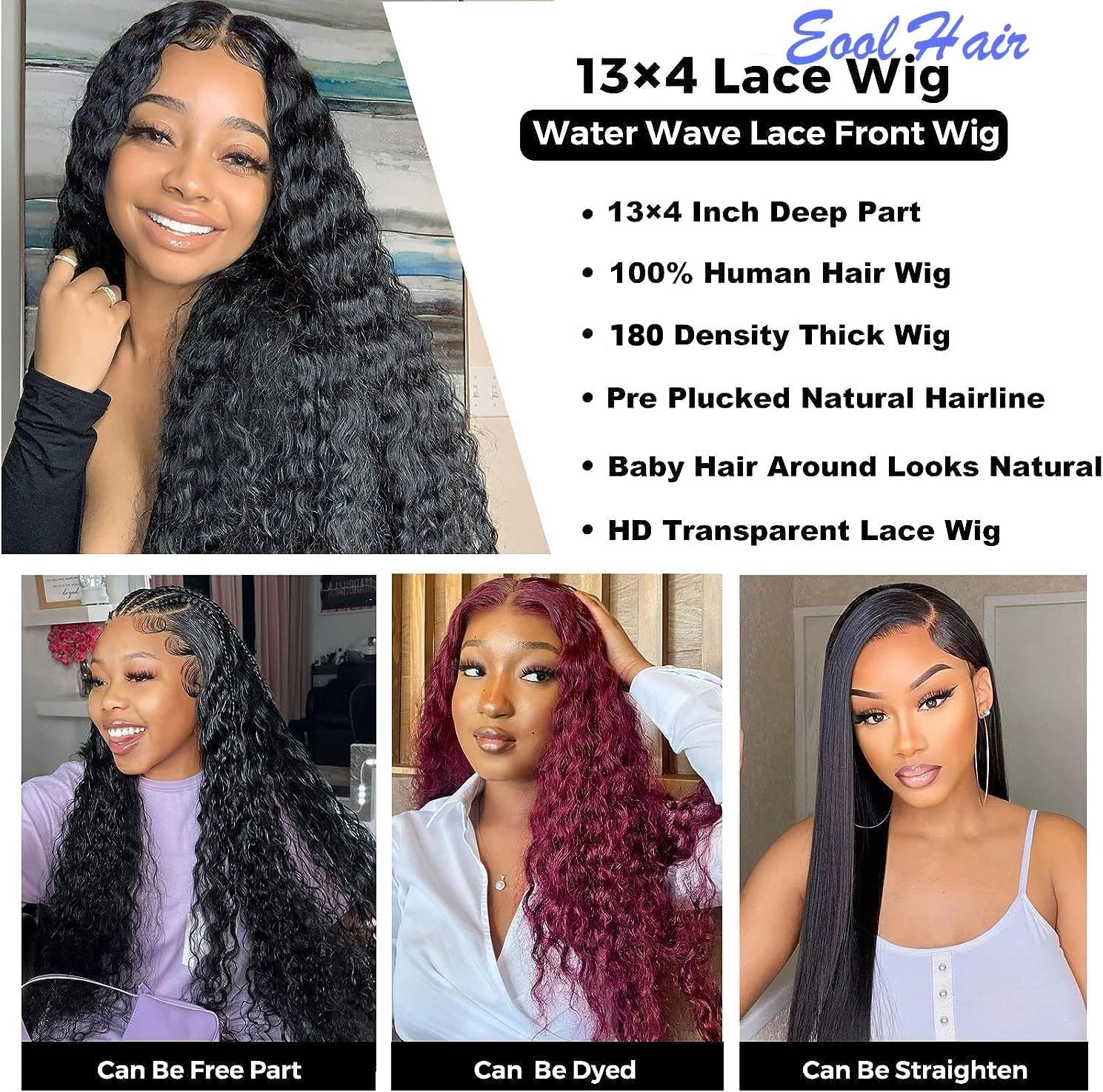 24 Inch Water Wave Human Hair Wig For Black Women,180% Density 12A Curly 13X4 HD Lace front wigs human hair pre plucked Wet And Wavy Natural Color - Image 4