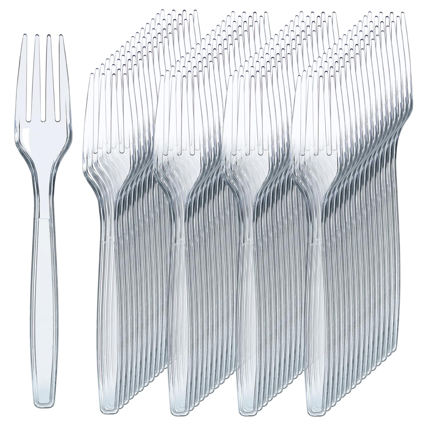 Prestee 300 Count Disposable Plastic Forks - Heavy Duty Silverware Bulk Set - Clear Plastic Utensils for Catering, Weddings, Parties, BBQ - Elegant and Sturdy Forks for Events and Buffets