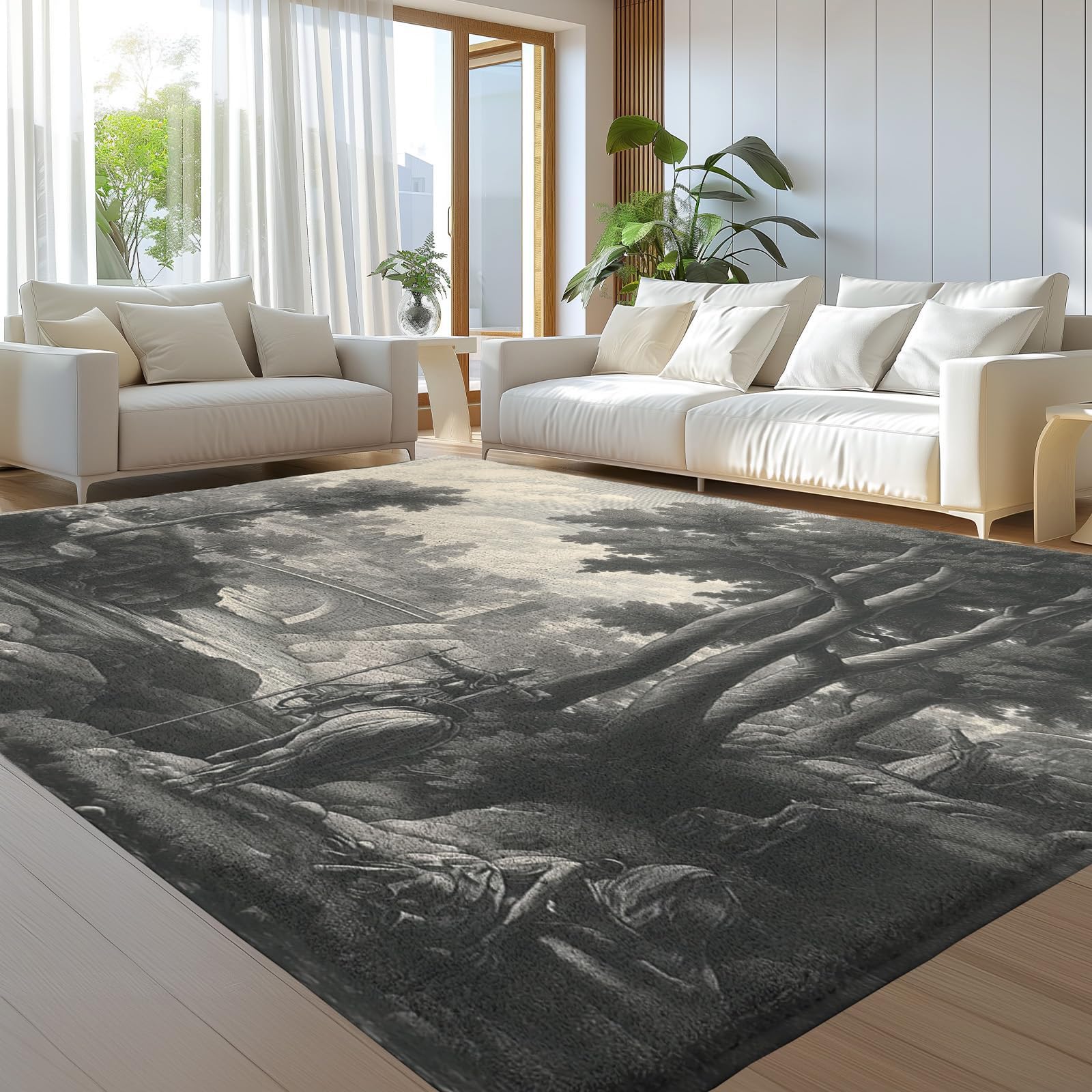 Tapis de salon lavable avec dessous antidérapant et poils courts