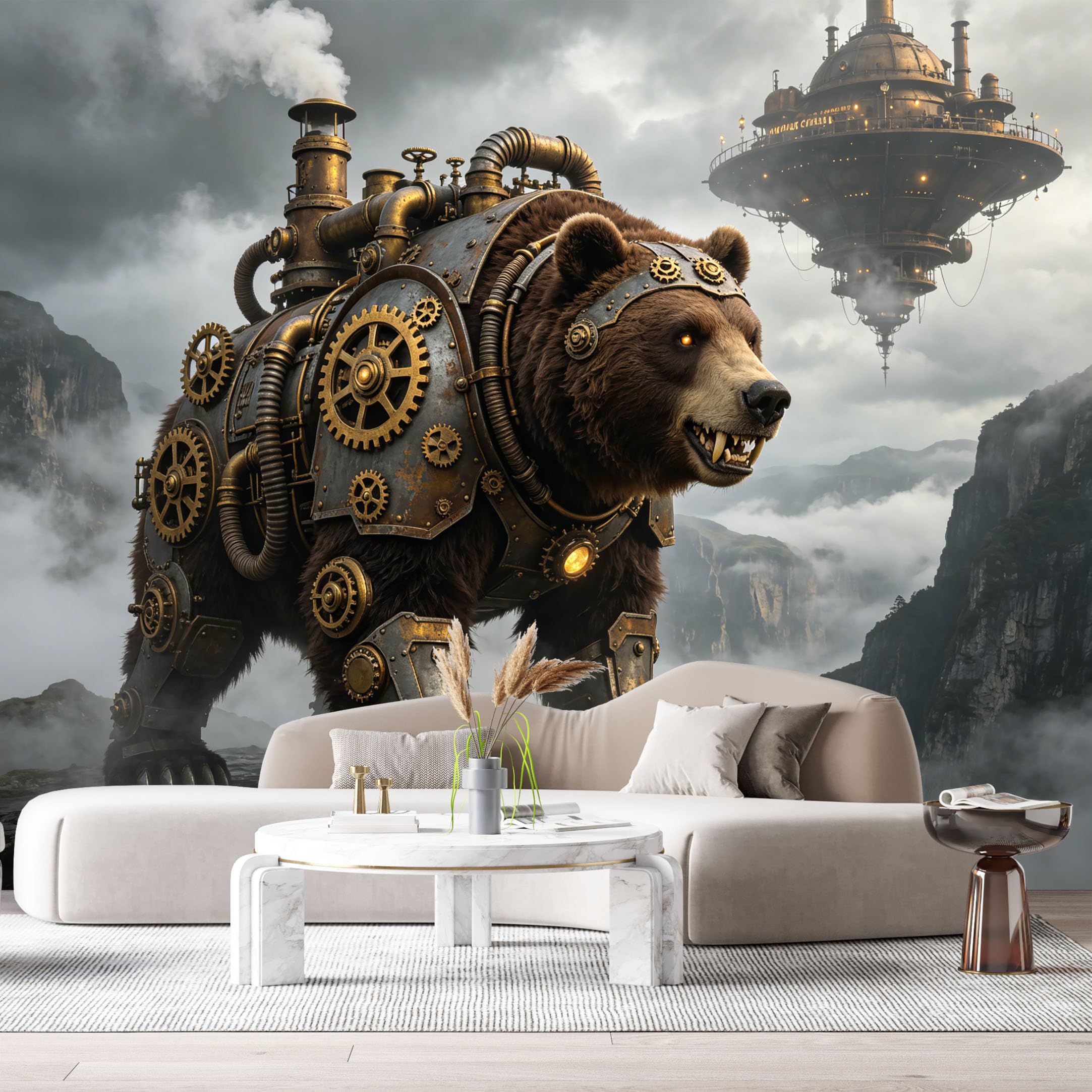 Custom Size Wall Mural Steampunk Armored Wild Beast Industrial Mech Fantasy Metal Armor SciFi Animal Machine SelfAdhesive Art Prints Removable Large Wallpaper Esports Room Game Room Studio