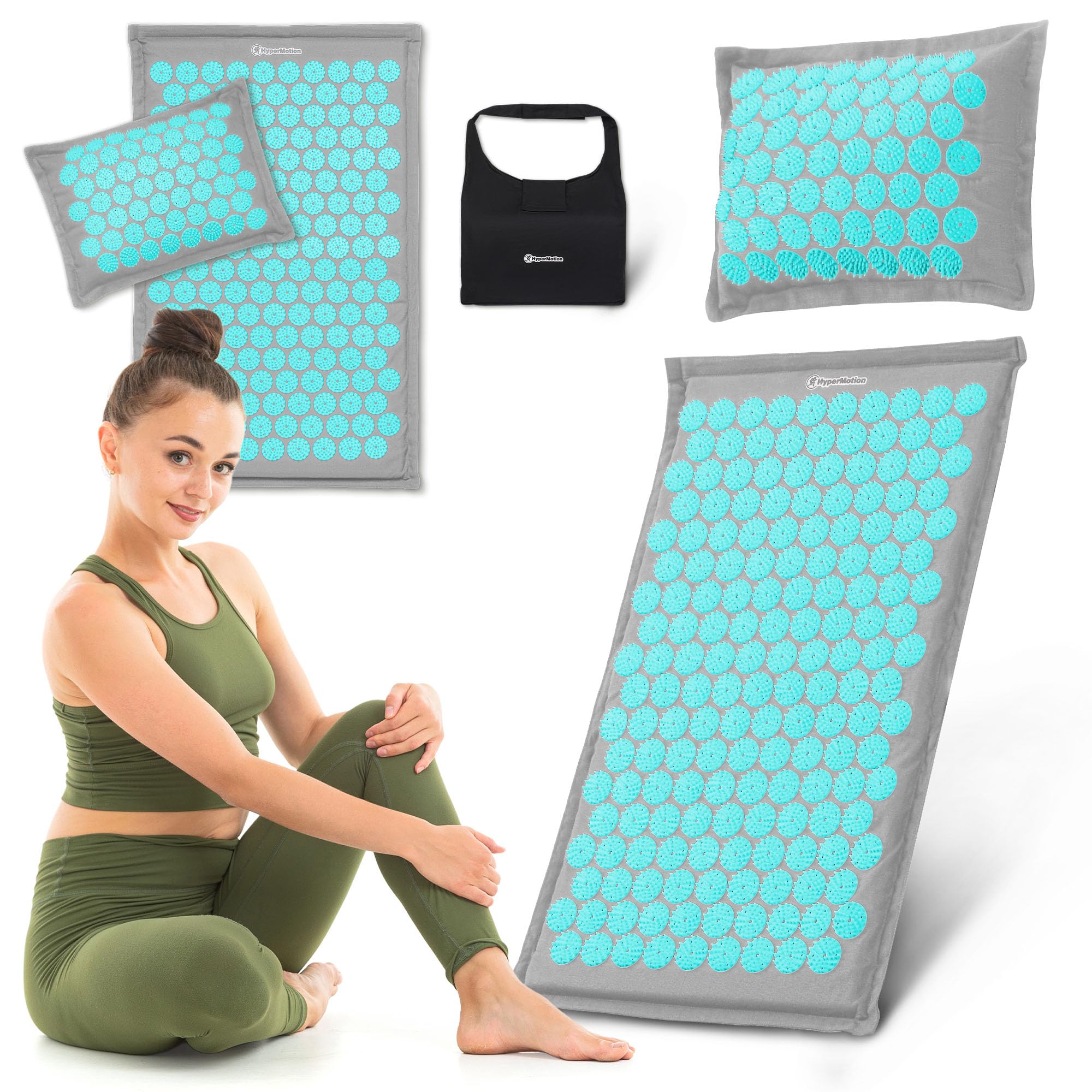 Hypermotion Tapis Agopressione ECO, Tappetino Champ de Fleurs 3-in-1 in Lino, Fibra di Cocco e Grano Saraceno - Allevia Mal di Schiena, Collo e Tensioni Muscolari - 7 182 Punti di Pressione