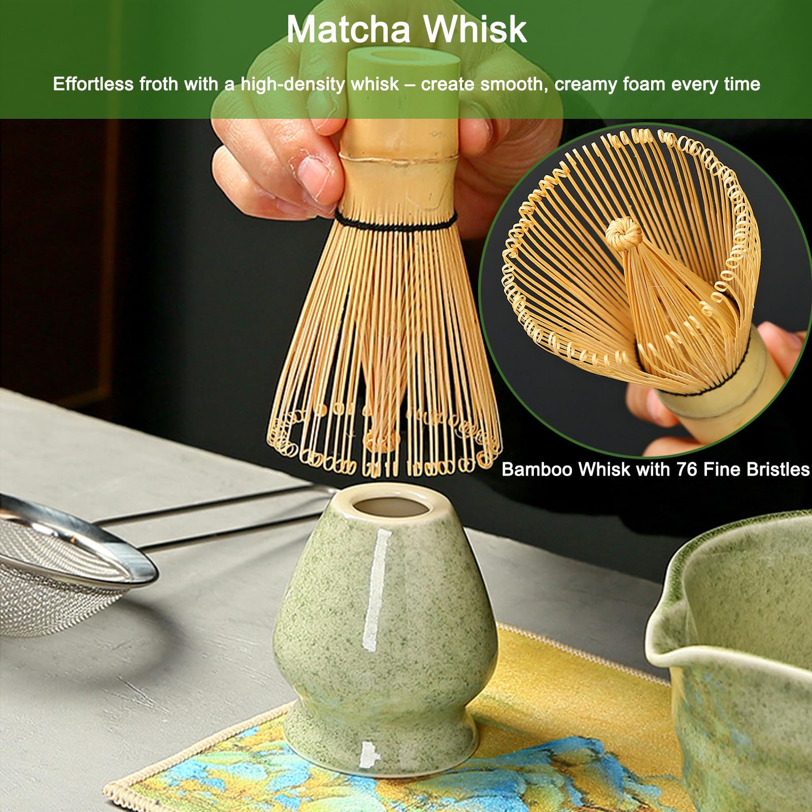The Matcha Kit Set Matcha Set Completo Per Cerimonia Del Matcha - Frusta In Bambù, Ciotola Ceramica, Cucchiaino E Setaccio Matcha Set Giapponese Kit Matcha - 6