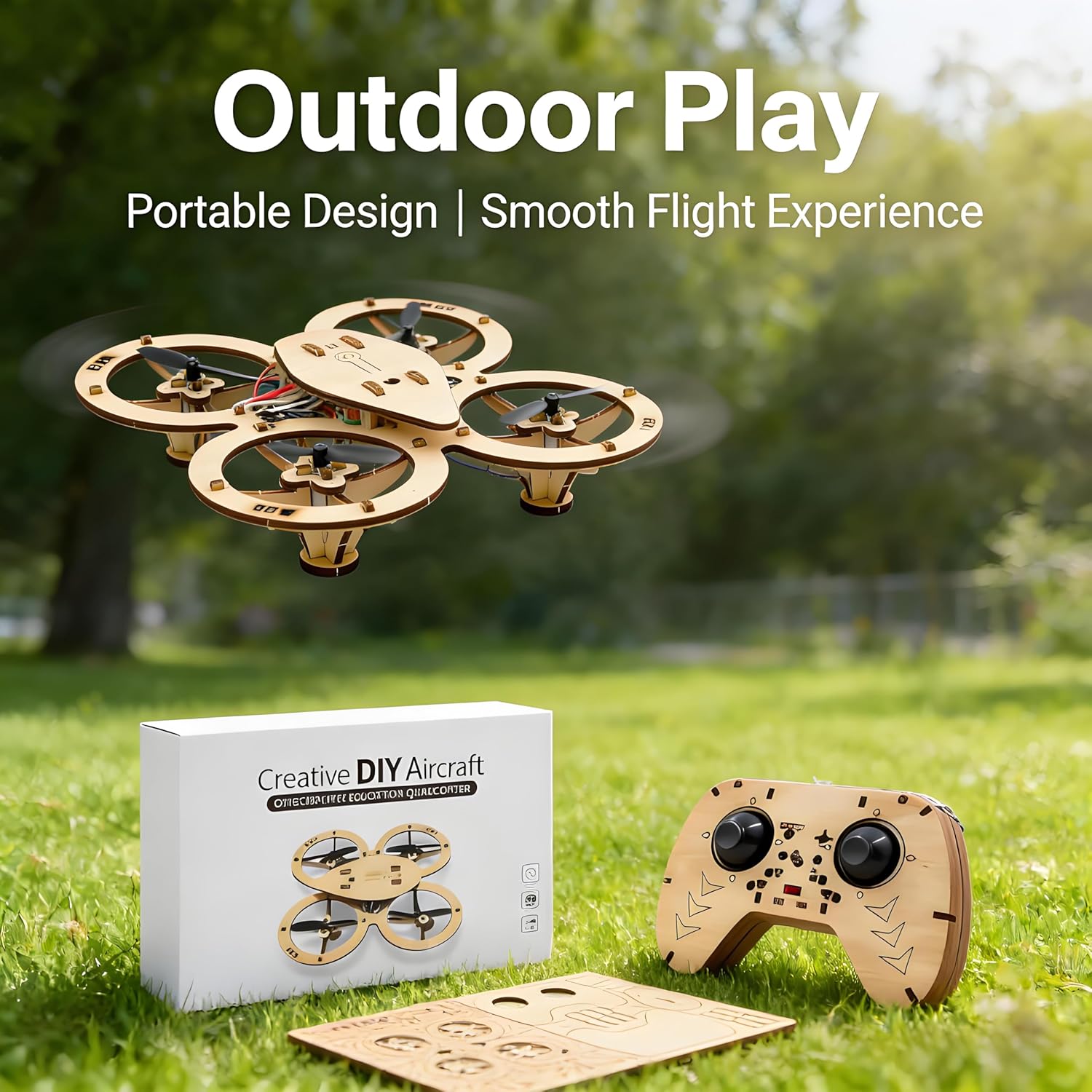 DIY Wooden Drone Model Kit,DIY Wooden RC DroneKit,WoodenBuilding Blocks Flying Toys Assembled Kit,Remote Control Aircraft Training RC DroneQuadcopter,Beginner-Friendly Mini Drone